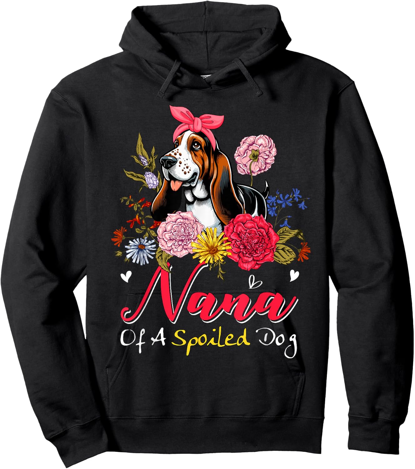 Nana Of A Spoiled Dog Mother's Day Basset Hound Bow Tie Men Women Hoodie - Hoodie | Black