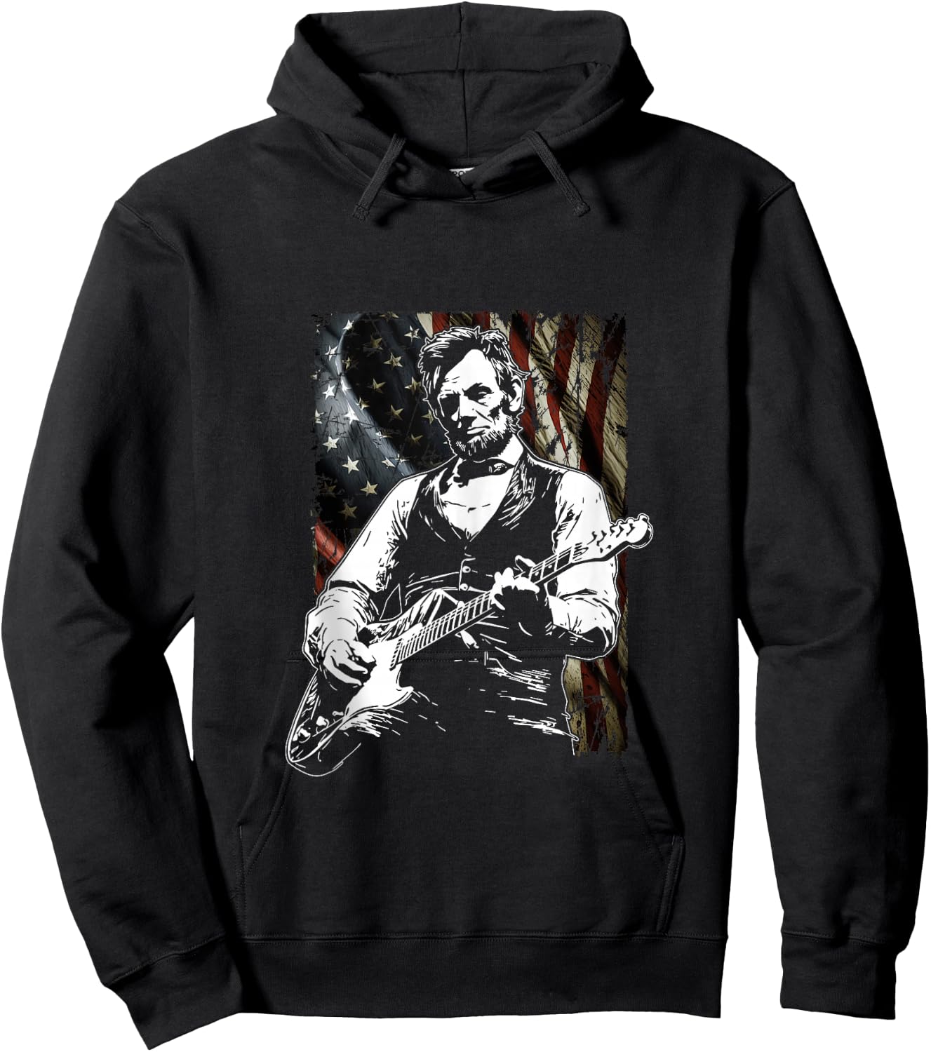Abraham Lincoln Abe Lincoln Playing Guitar Retro Vintage Hoodie - Hoodie | Black