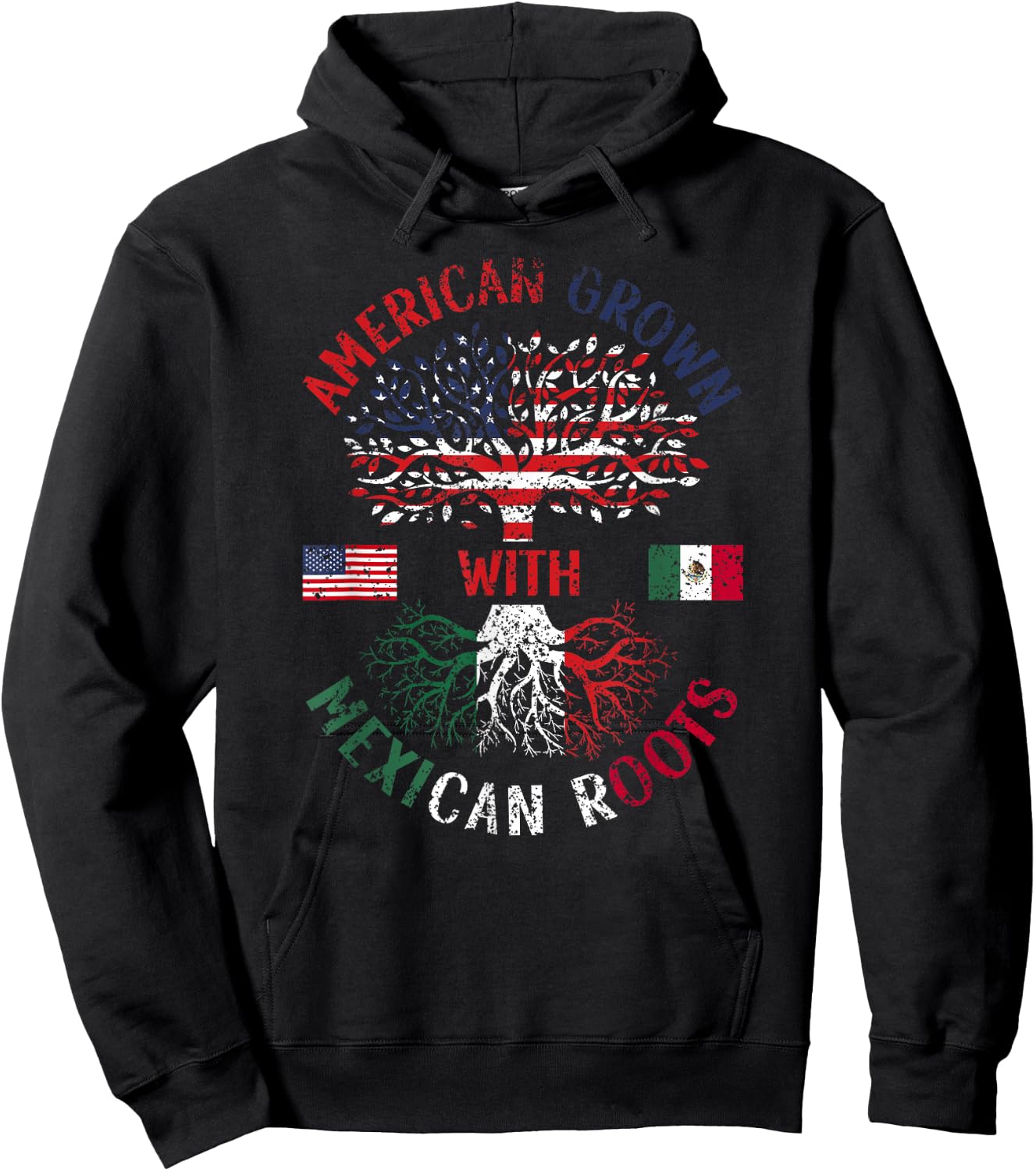American Grown With Mexican Roots Mexico Us Mexican American Hoodie - Hoodie | Black