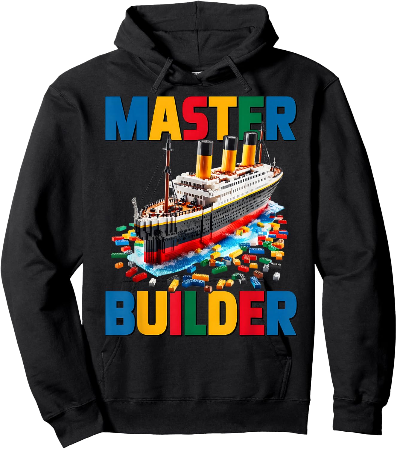 Master Builder Ship Kids Boys Toy Building Blocks Brick Fun Hoodie - Hoodie | Black
