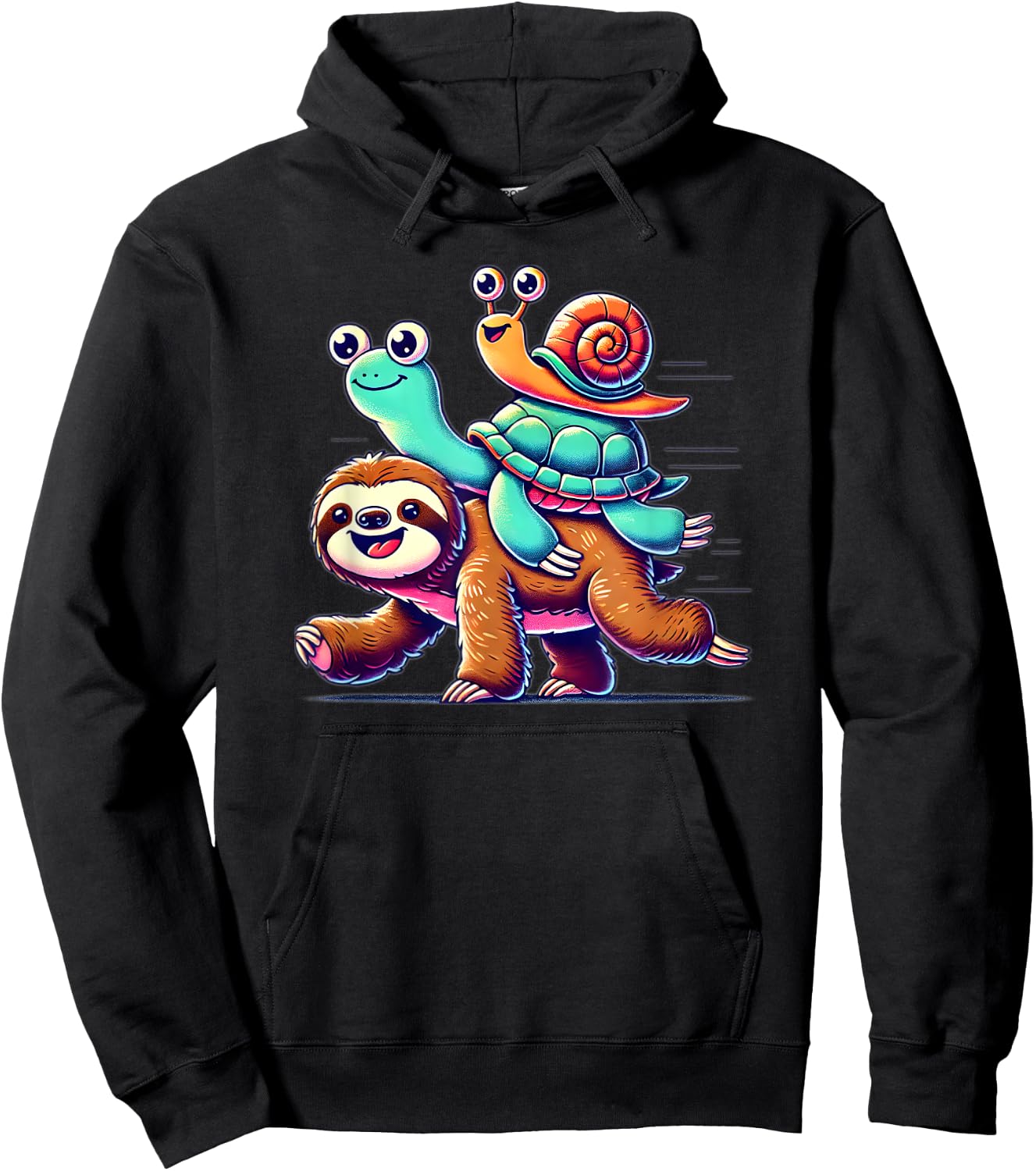 Sloth Turtle Snail Piggyback Animal Running Wild Hoodie - Hoodie | Black