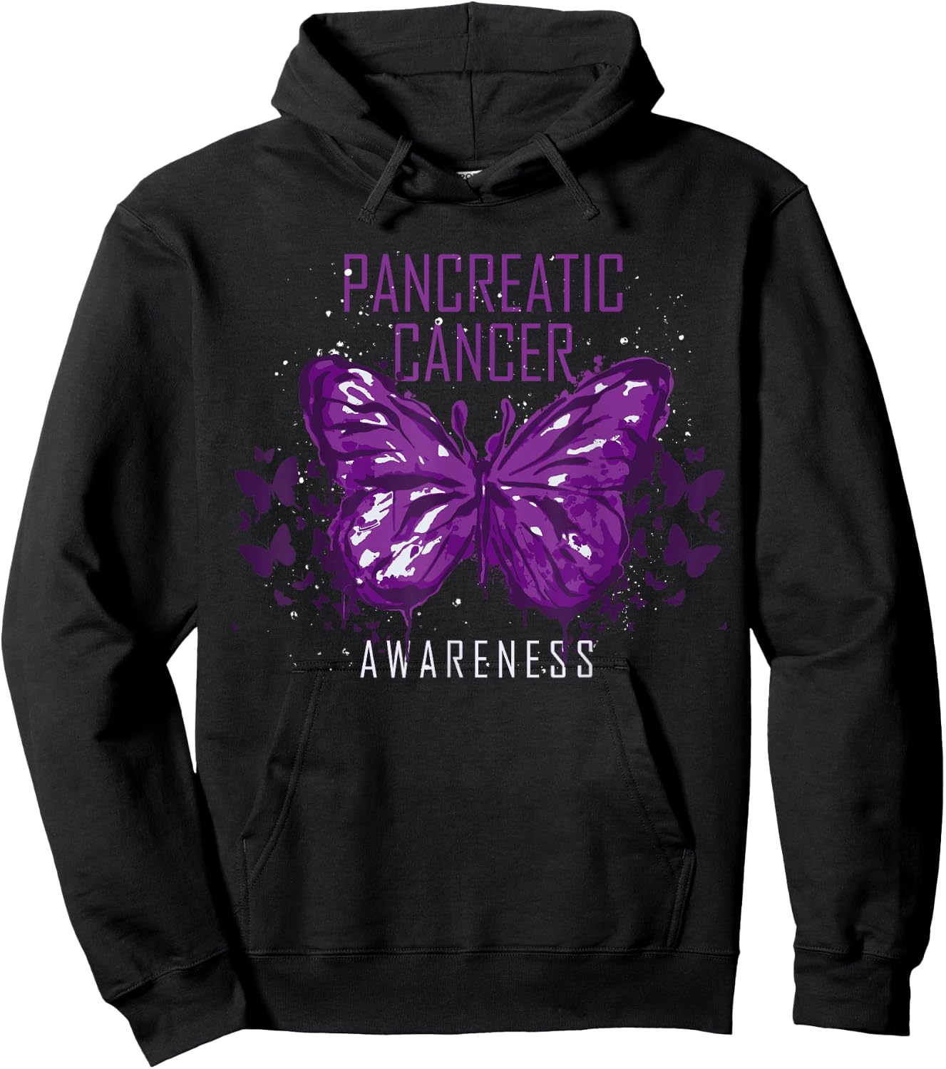 Insect Purple Ribbon Butterfly Pancreatic Cancer Awareness Hoodie - Hoodie | Black