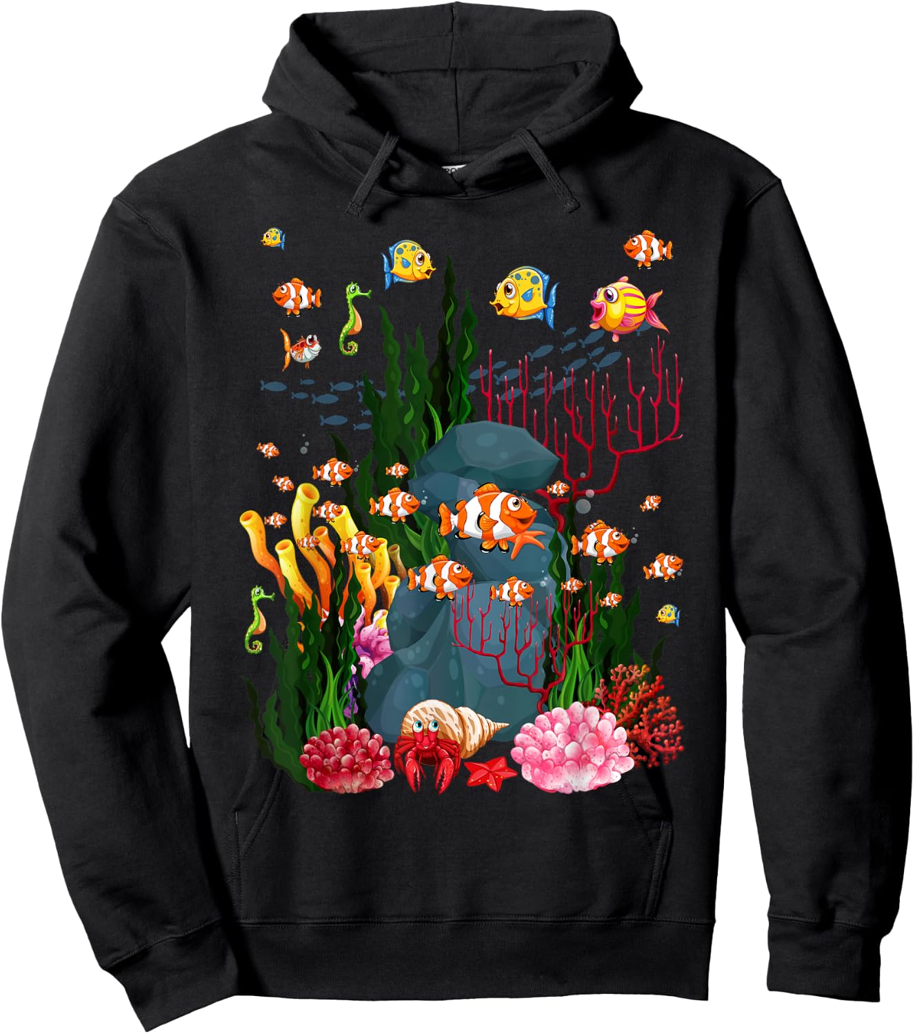 Fish Swim Against the Current in The Sea Hoodie - Hoodie | Black