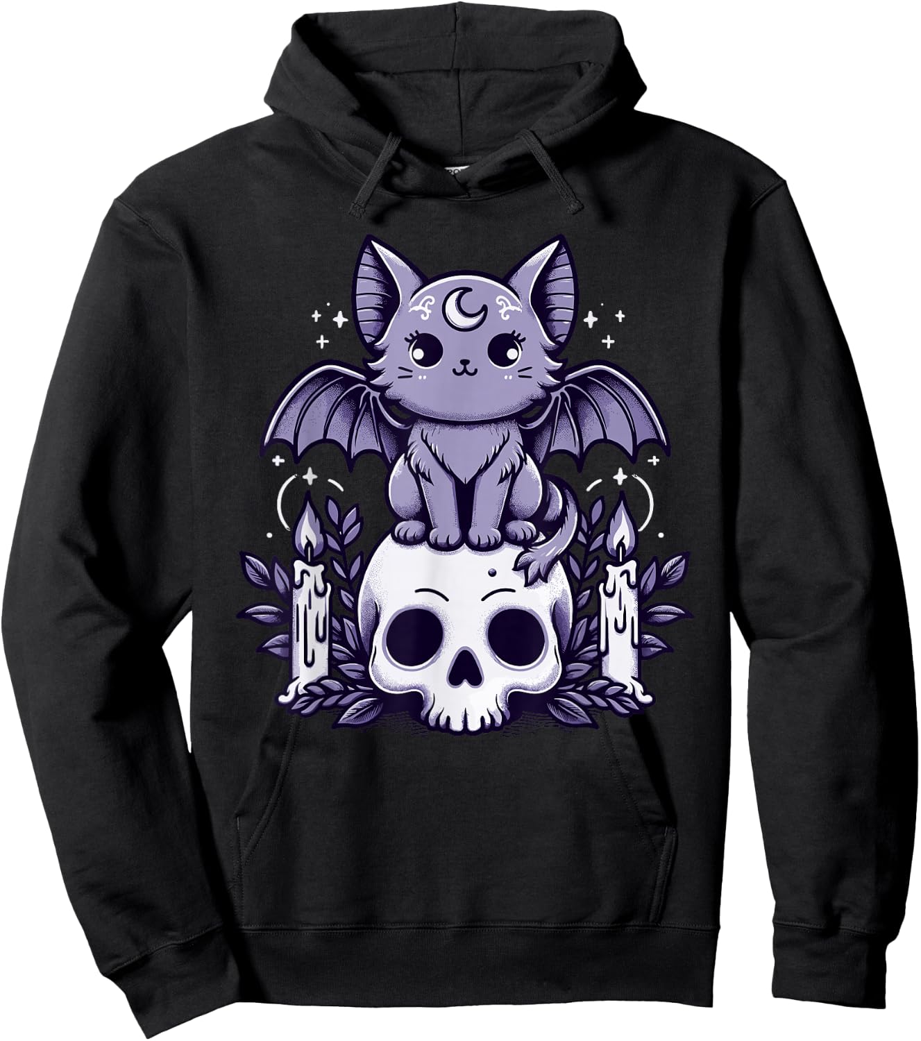 Kawaii Pastel Goth Cute Creepy Cat Bat Skeleton Hoodie - Hoodie | Black