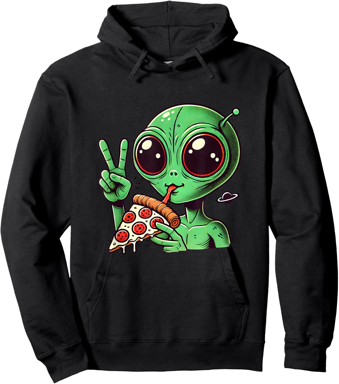 Funny Alien Head Eating Pizza UFO Extraterrestrial Hoodie - Hoodie | Black