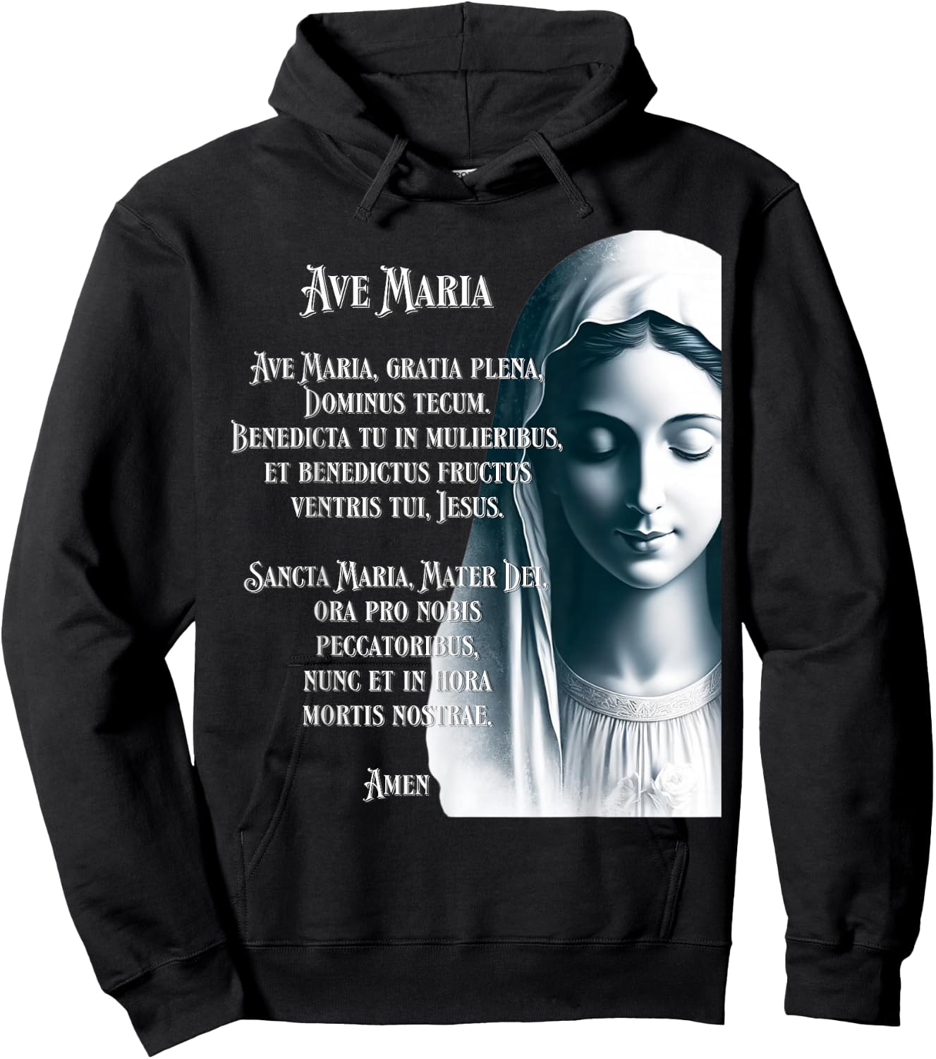 Latin Hail Mary Blessed Mother Rosary Prayer Hoodie - Hoodie | Black