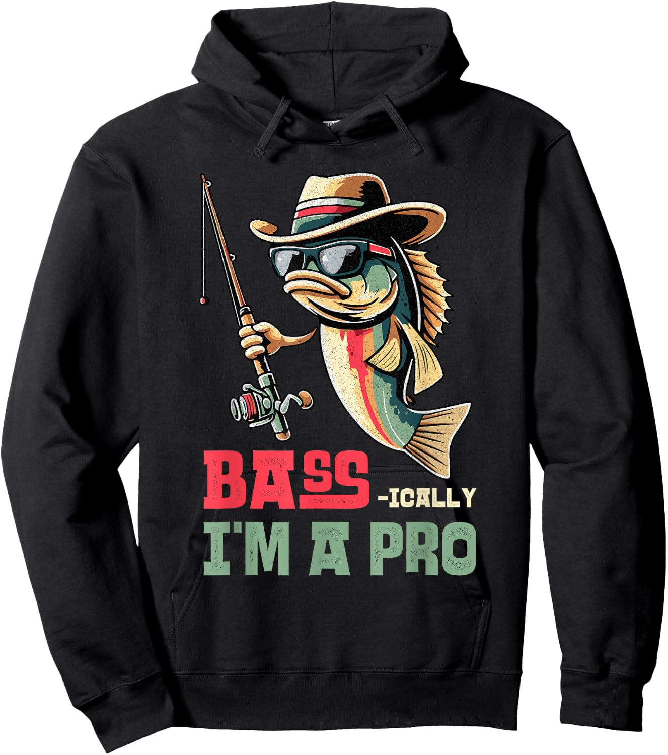 Bass-ically, I'm a Pro Bass Funny Fishing Apparel Men Kids Hoodie - Hoodie | Black