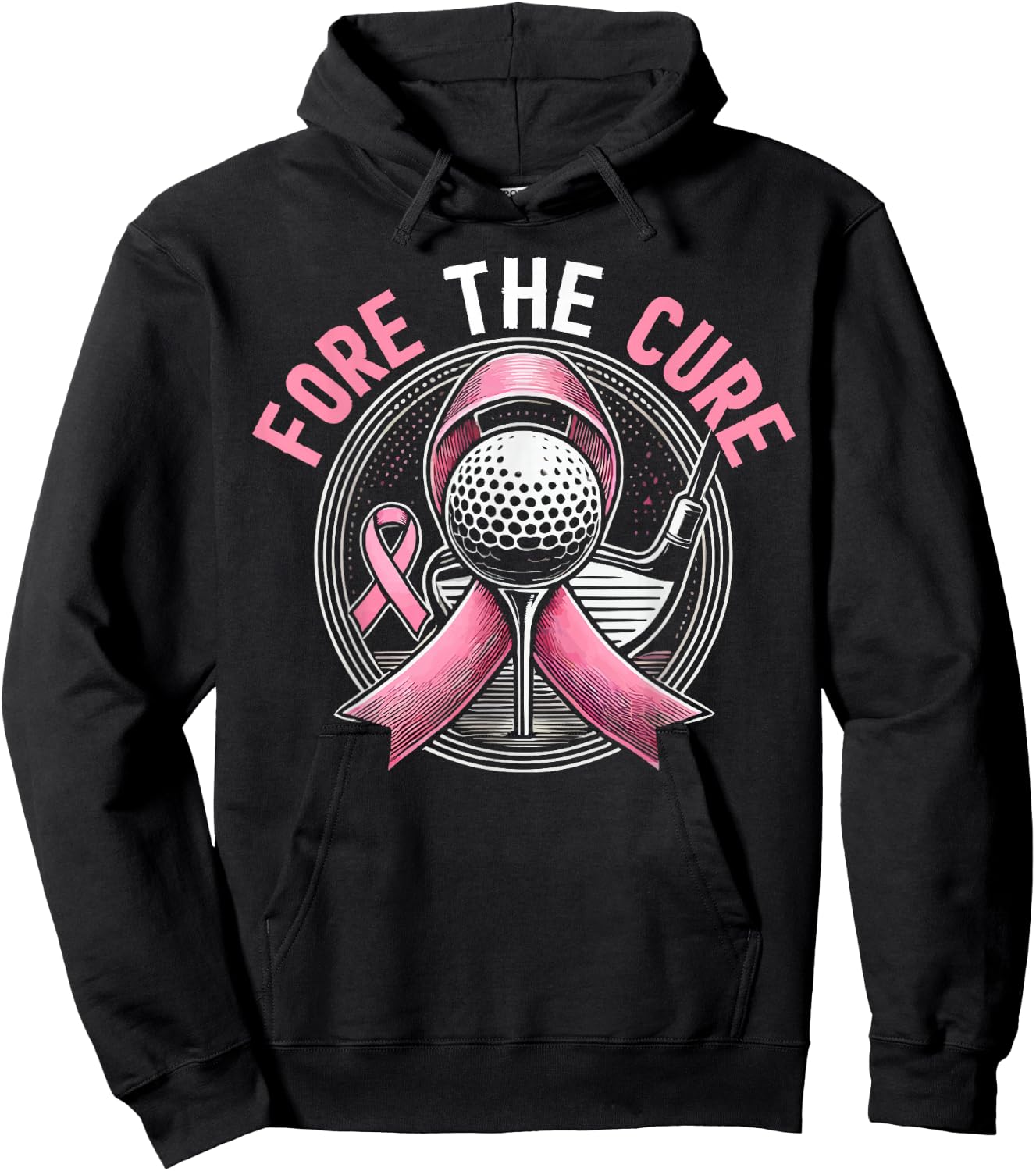 Golf Breast Cancer Awareness Month Golfer Pink Ribbon Hoodie - Hoodie | Black