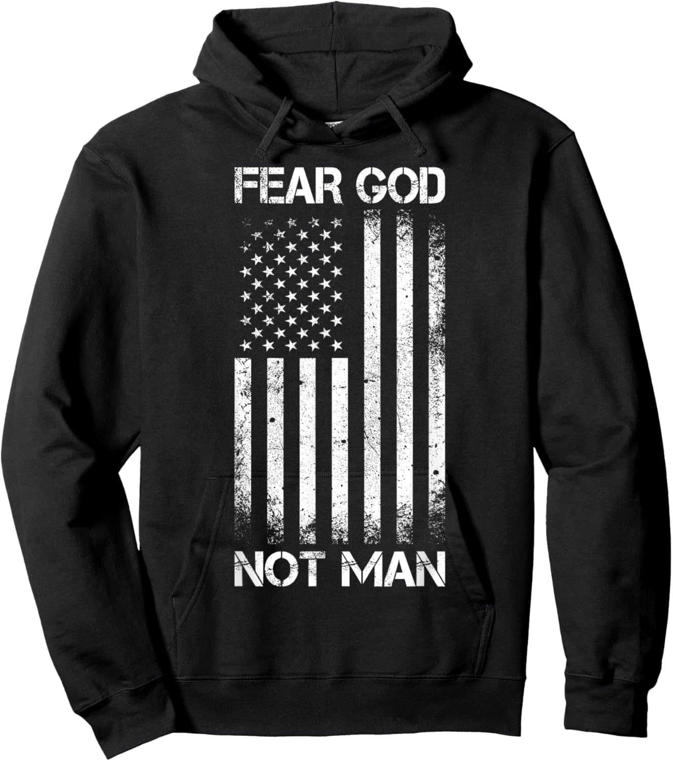 Vintage USA Flag Fear God Not Man Hoodie - Hoodie | Black