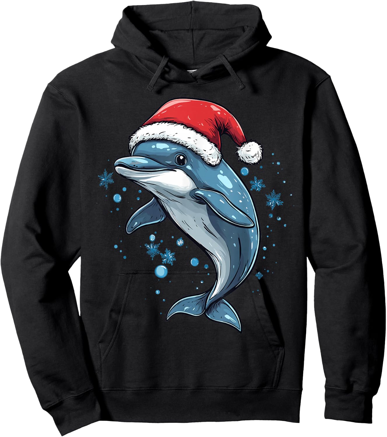 Funny Xmas Dolphin Lovers Christmas Pajama Dolphin Santa Hat Hoodie - Hoodie | Black