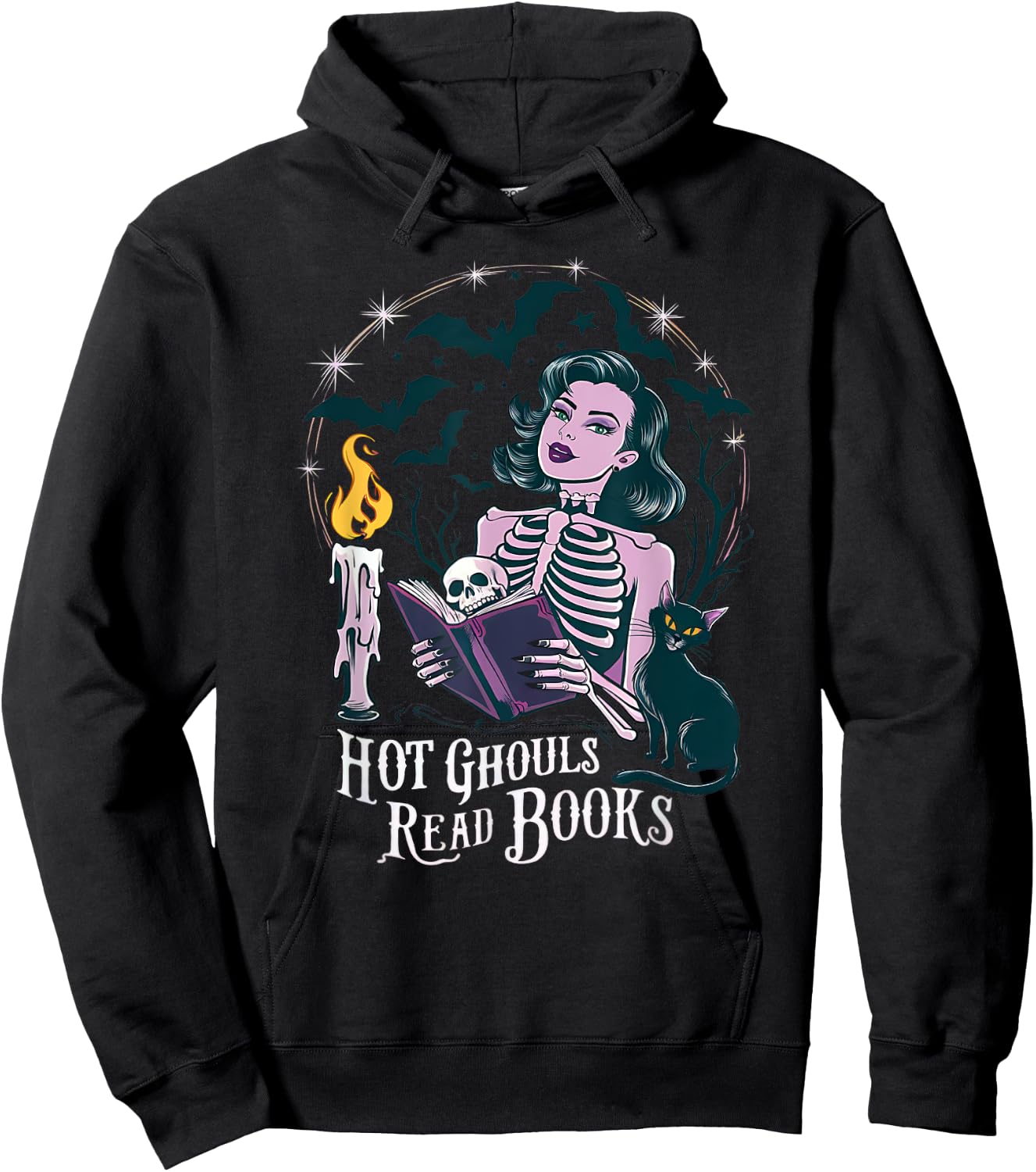 Hot Ghouls Read Book Club Spooky Cat Bat Bookish Halloween Hoodie - Hoodie | Black