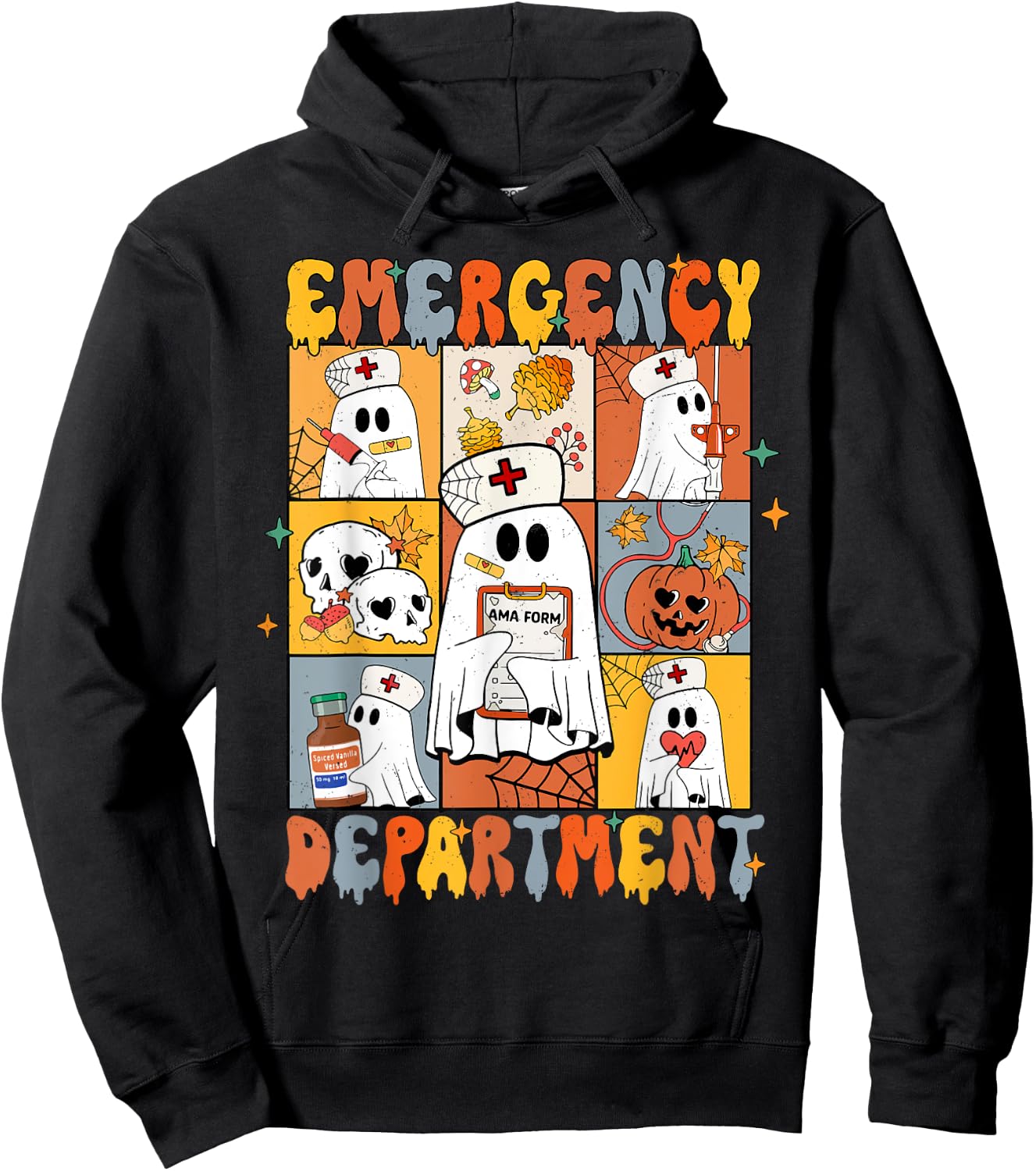 Emergency Department Halloween Cute Pumpkin Ghost ER Nurse Hoodie - Hoodie | Black