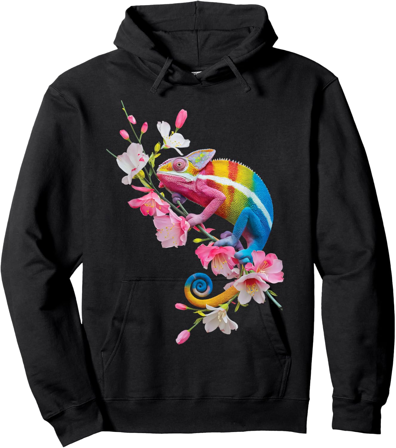 Colorful Chameleon Lizard Lover wildflower reptiles Hoodie - Hoodie | Black