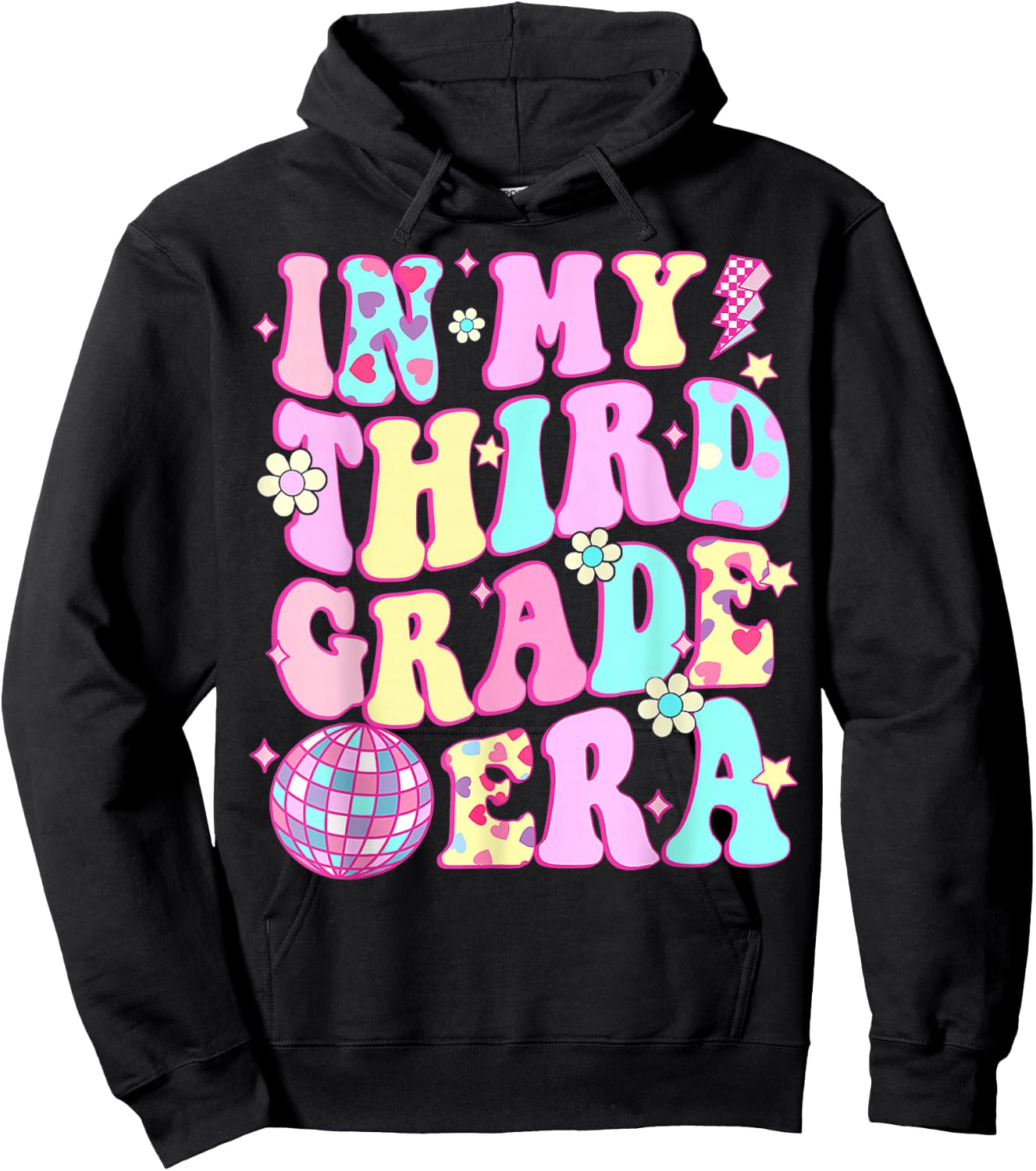 Retro Groovy Back To School In My Third Grade Era Girls Kids Hoodie - Hoodie | Black