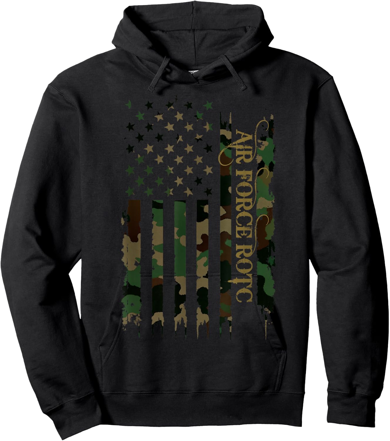 Air Force ROTC United States Distressed Camo w US Flag Hoodie - Hoodie | Black
