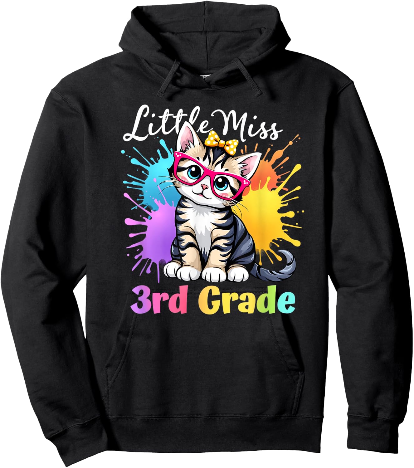Little Miss 3rd Grade Kitten Back To School Cat Girls Hoodie - Hoodie | Black