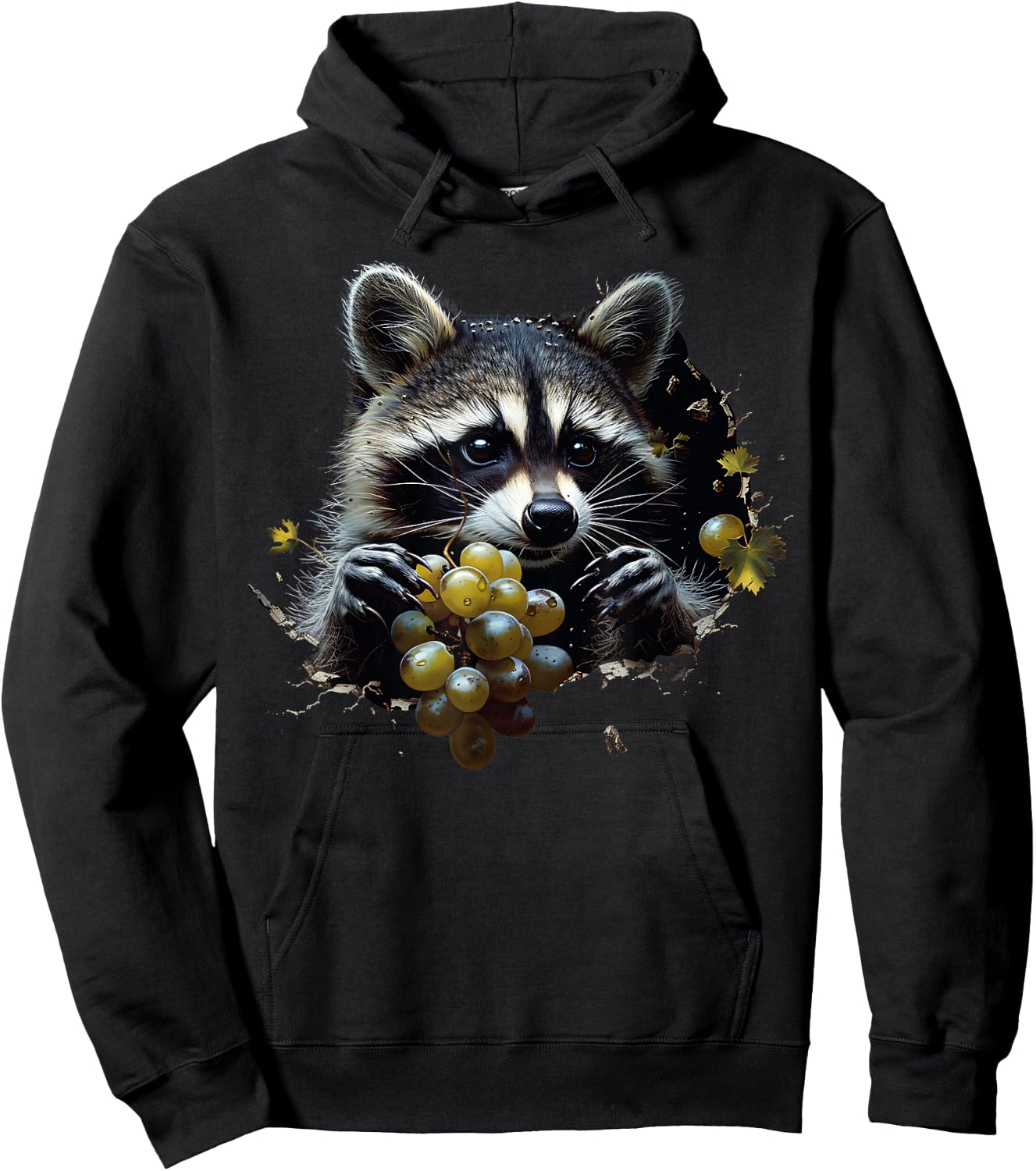 Funny Raccoon Tearing Through Grapes Hoodie - Hoodie | Black