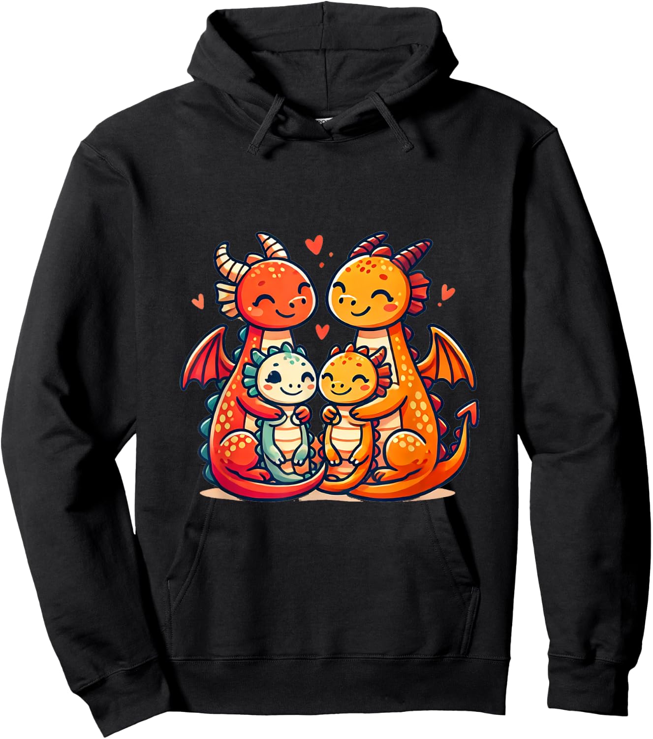 Loving Dragon Family Mother And Father With Two Children Hoodie - Hoodie | Black