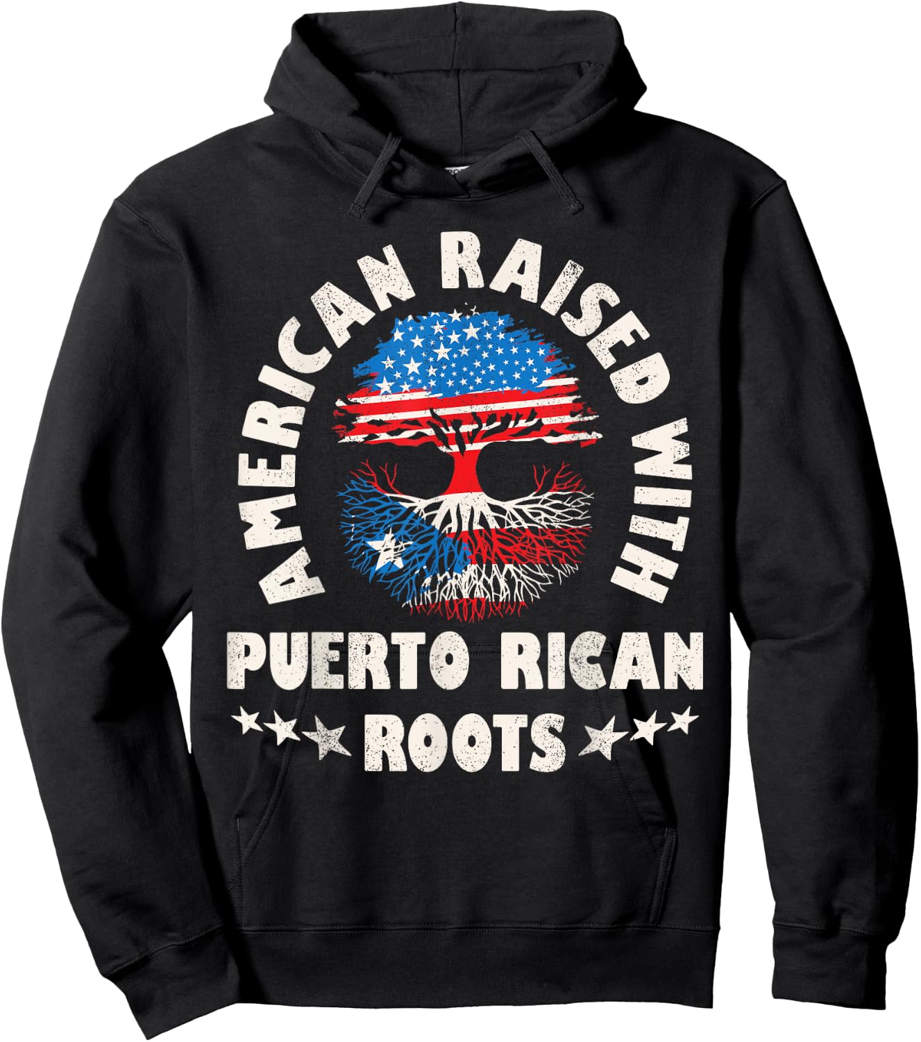 American Raised With Puerto Rican Roots Puerto Rico Hispanic Hoodie - Hoodie | Black