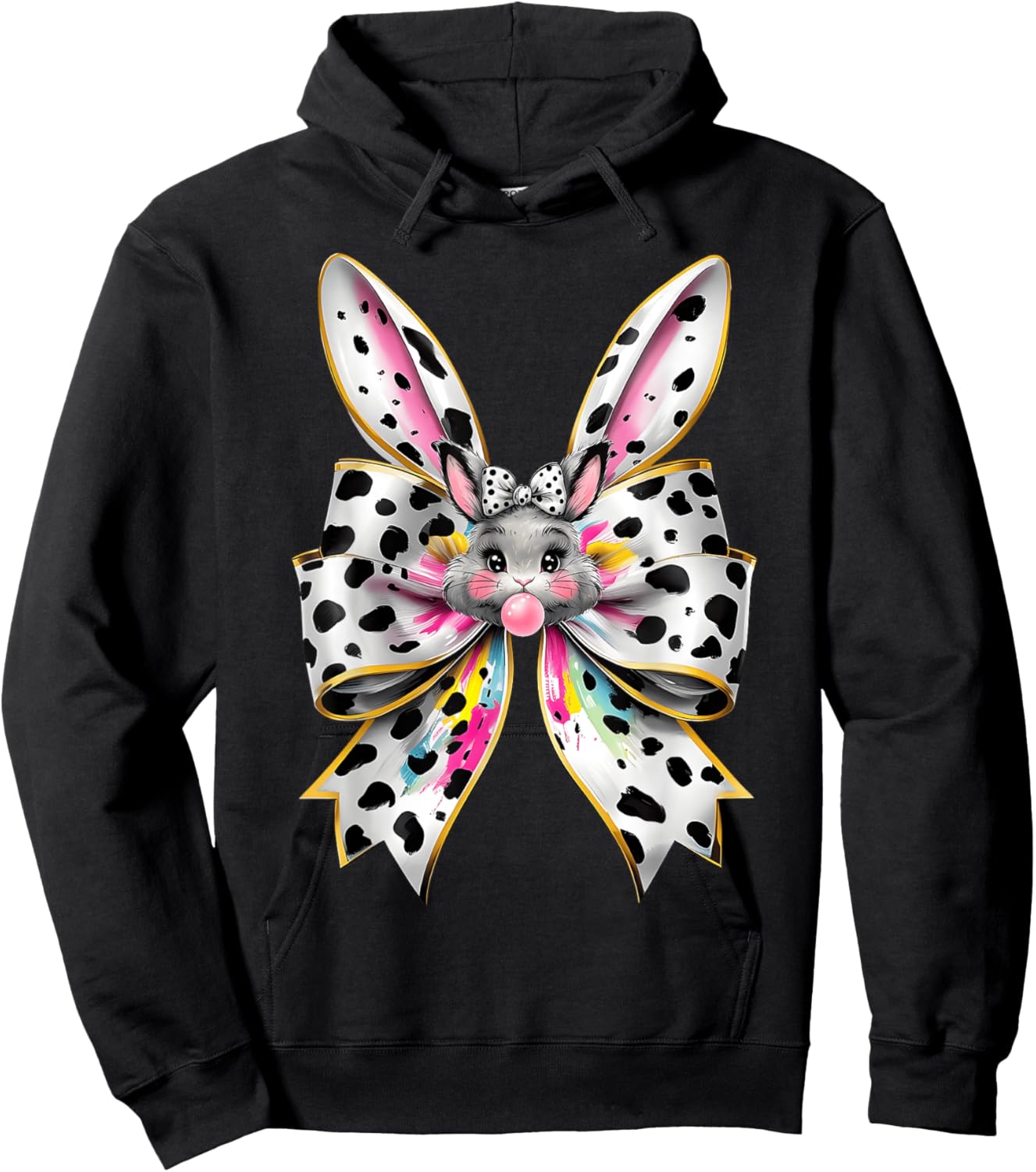 Cute Easter Bunny Face Coquette Bow Easter Day Girls Women Hoodie - Hoodie | Black