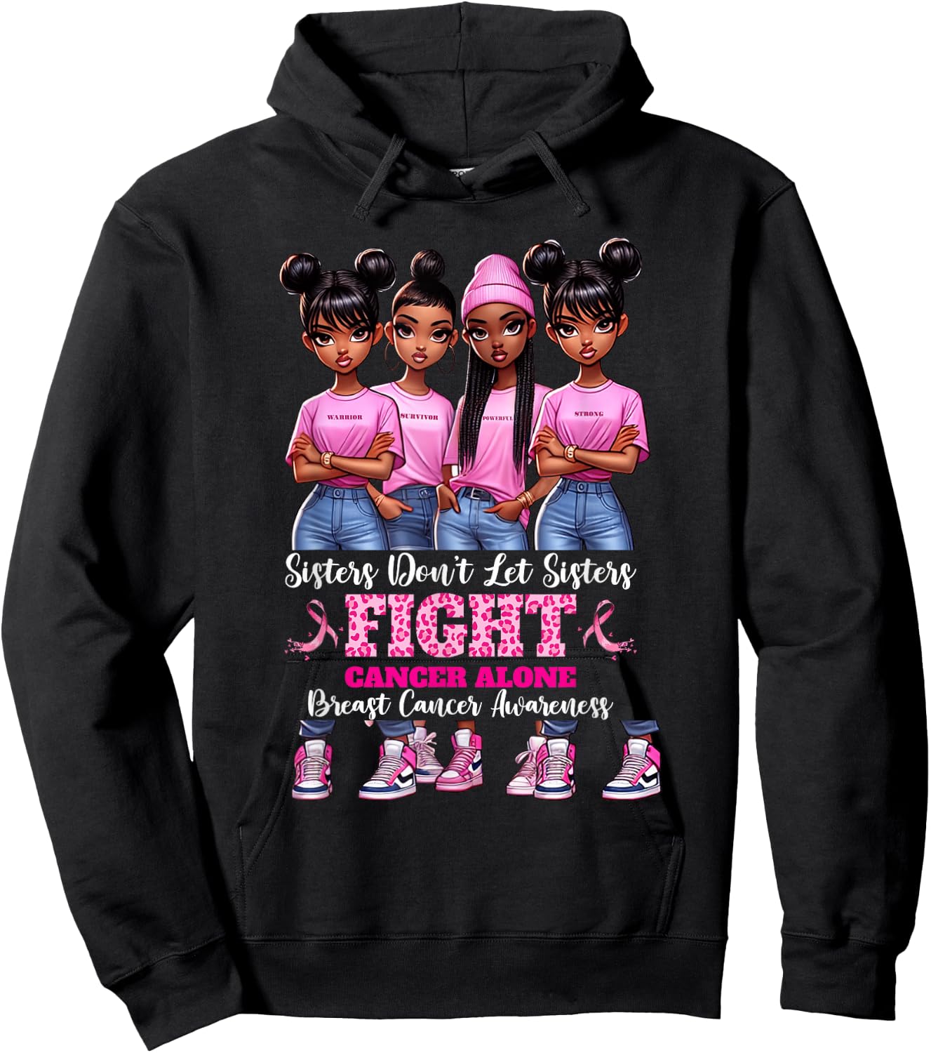 Sisters Don't Let Sisters Fight Breast Cancer Alone Girls Hoodie - Hoodie | Black