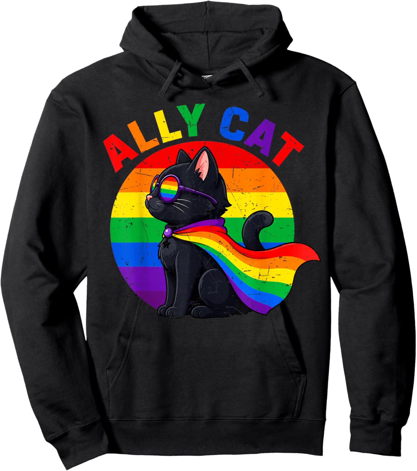 Ally Cat Rainbow Gay Pride LGBTQ LGBT Hoodie - Hoodie | Black