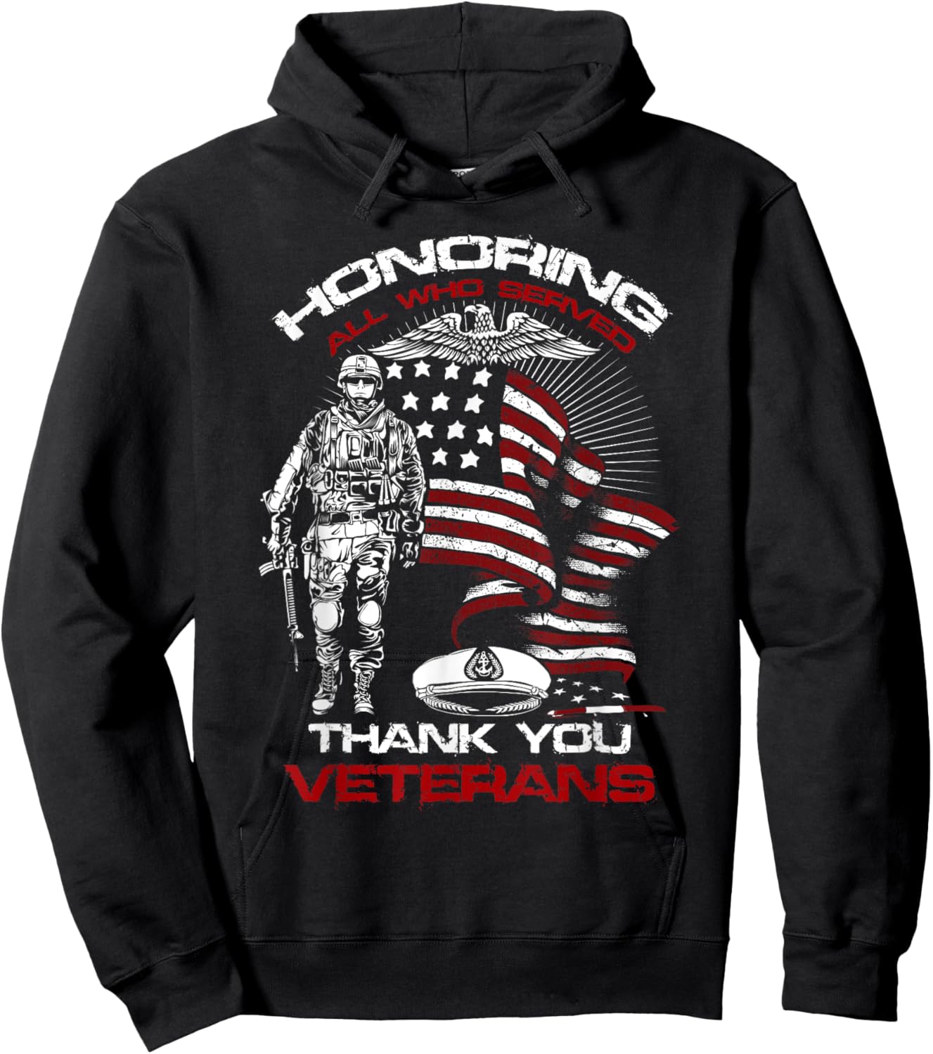 Honoring All Who Served Veteran Appreciation Art Hoodie - Hoodie | Black