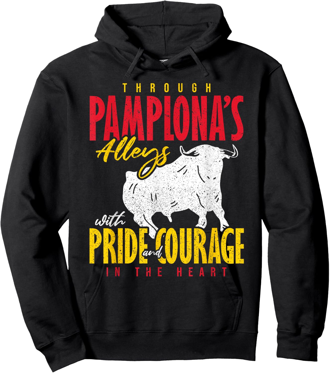 Pampelona Bull Run San Fermín Through Pamplona's Alleys Hoodie - Hoodie | Black