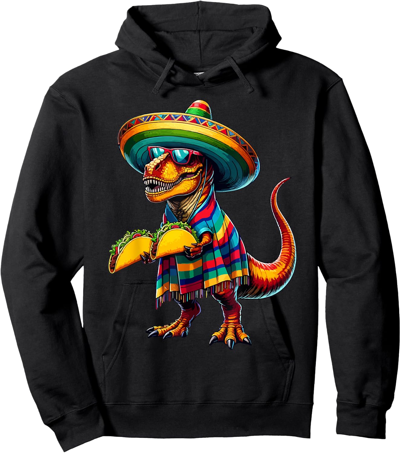 T-rex Dinosaur Taco Lover Cinco de Mayo Sombrero Poncho Hoodie - Hoodie | Black