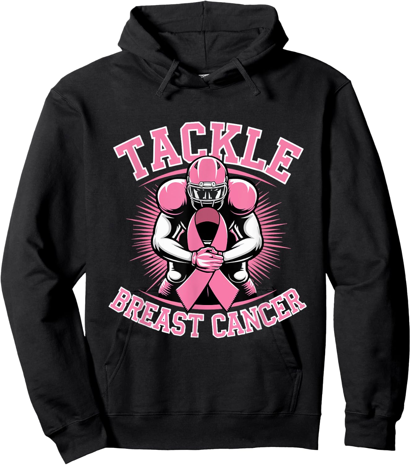 Tackle Breast Cancer Pink Ribbon American Fantasy Football Hoodie - Hoodie | Black