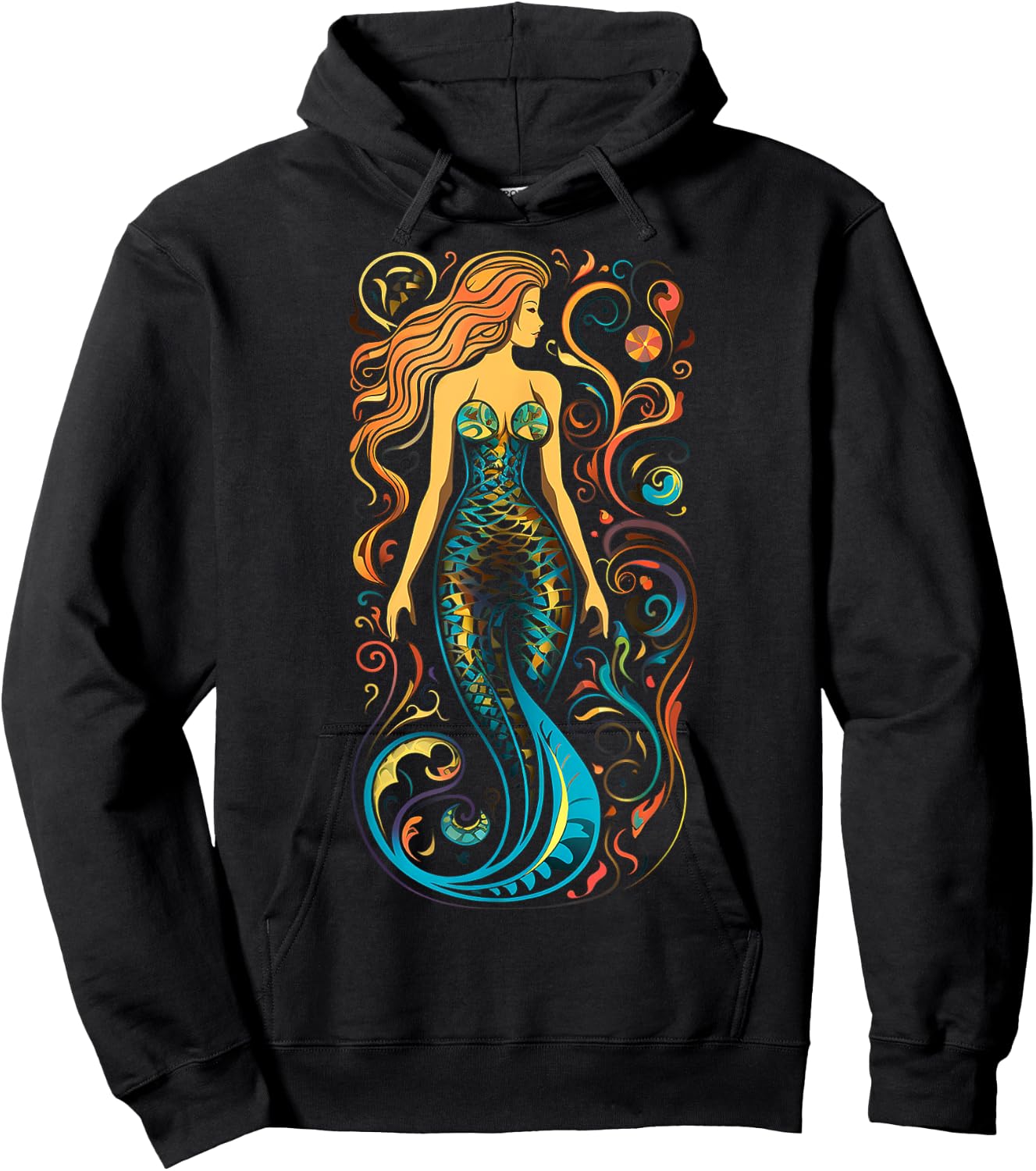 Mermaid Mandala Graphic Artwork Art Mermaid Hoodie - Hoodie | Black