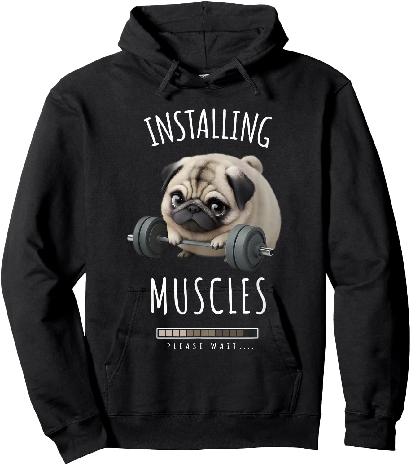 Chubby Pug Lifting Barbell - Cute Humorous Pug Workout Hoodie - Hoodie | Black