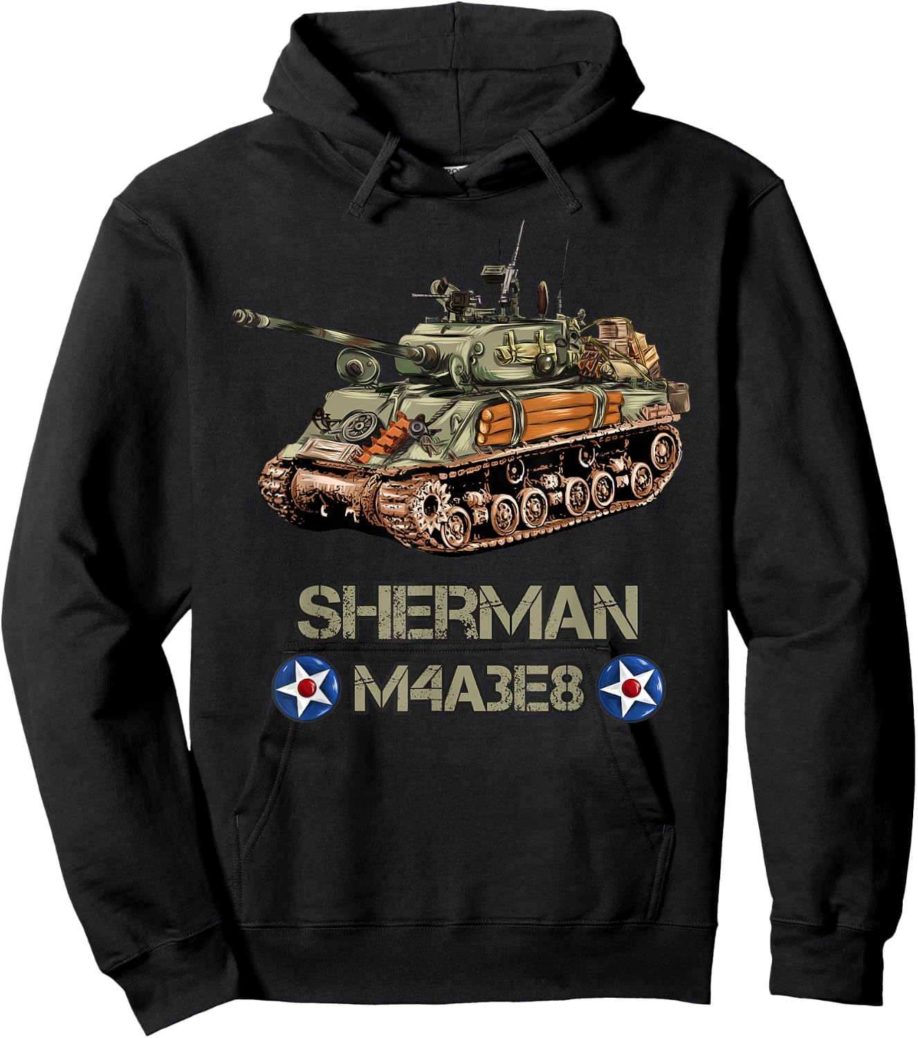 World War 2 American Tank M4A3E8 Sherman memorabilia Hoodie - Hoodie | Black
