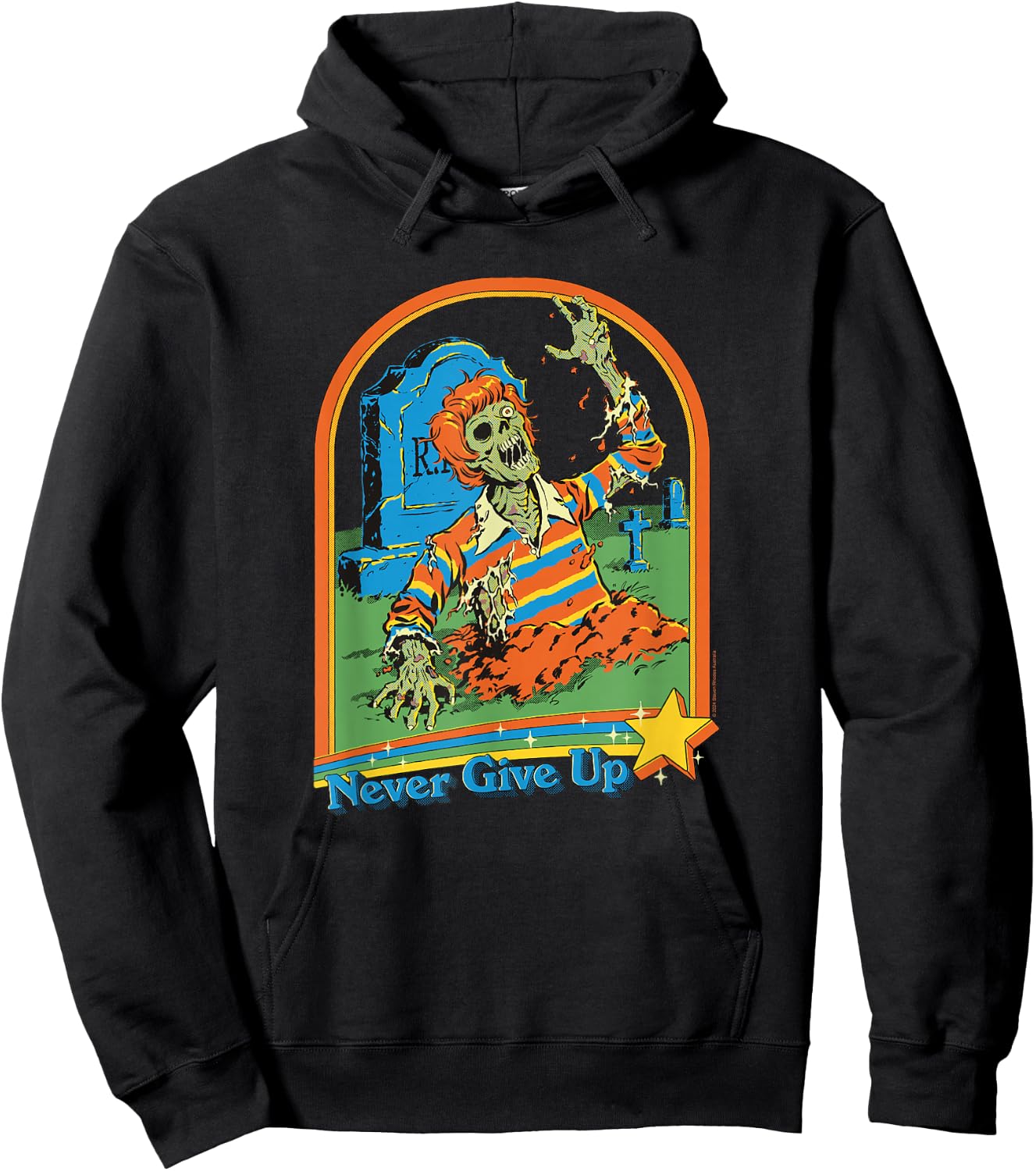 Steven Rhodes Never Give Up Zombie Rising Retro Dark Humor Hoodie - Hoodie | Black
