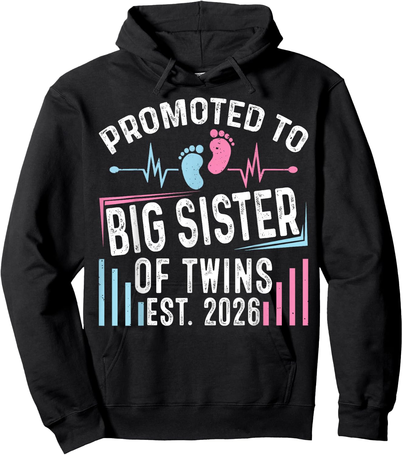 Promoted to Big Sister of Twins Est 2026 Baby Shower Hoodie - Hoodie | Black