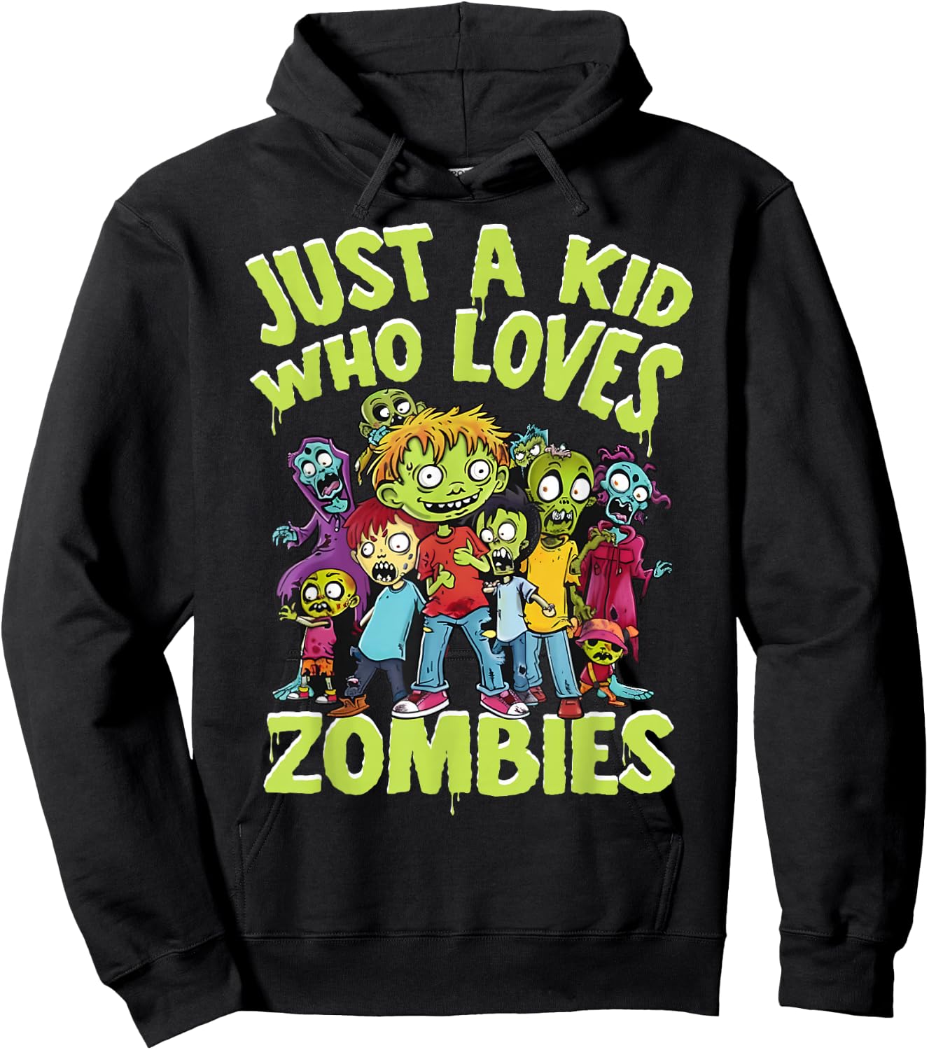 Halloween Zombie Funny Just A Kid Who Loves Zombies Kids Hoodie - Hoodie | Black