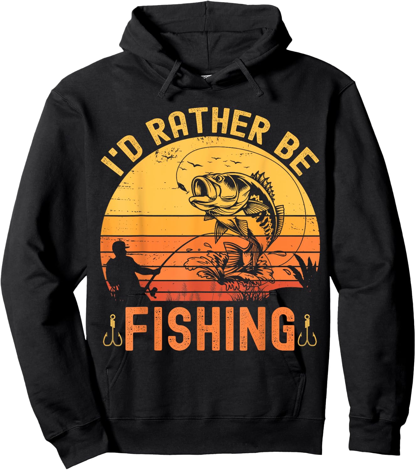 I'd Rather Be Fishing Retro vintage Fisherman Funny Fishing Hoodie - Hoodie | Black