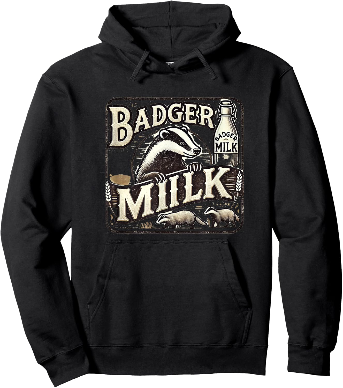 Funny Animal Badger Milk Vintage Advertising Hoodie - Hoodie | Black