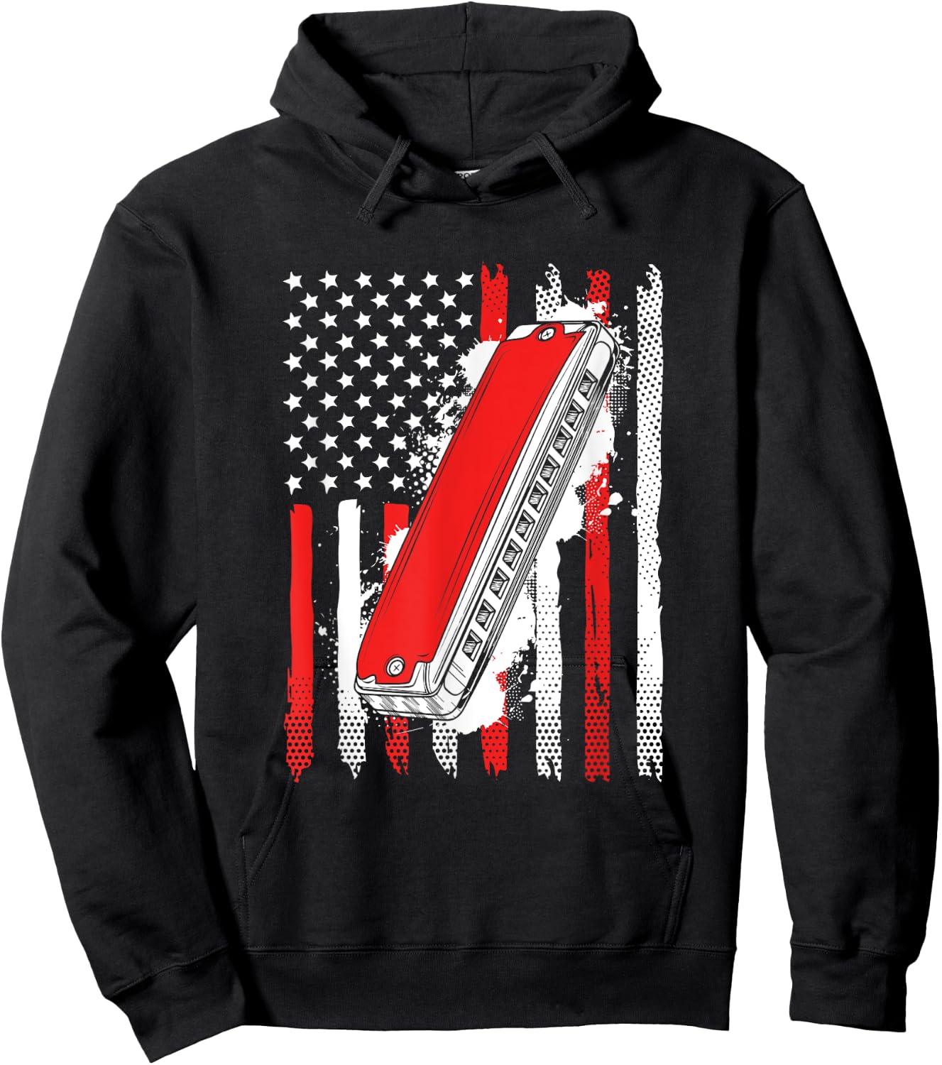 Grunge US Harmonica Flag Musical Instruments Hoodie - Hoodie | Black
