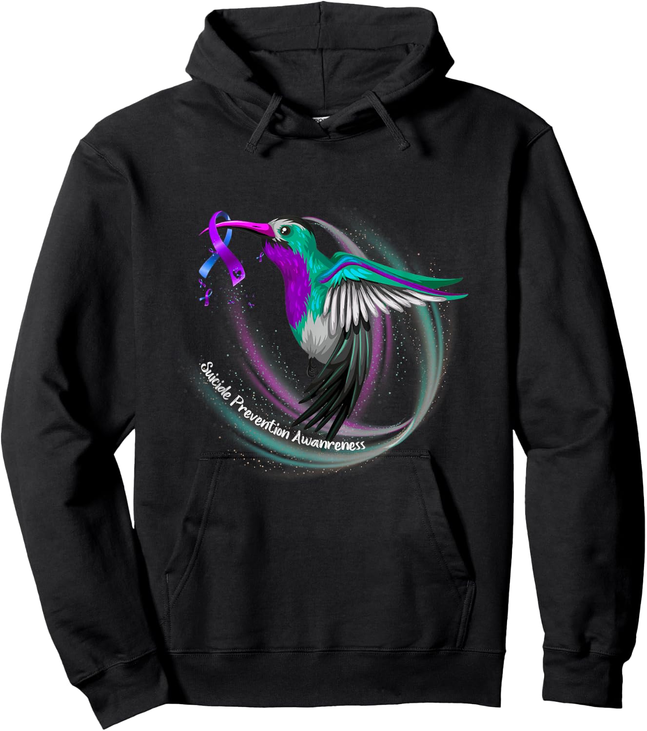 Hummingbird Purple Blue Ribbon Suicide Prevention Awareness Hoodie - Hoodie | Black