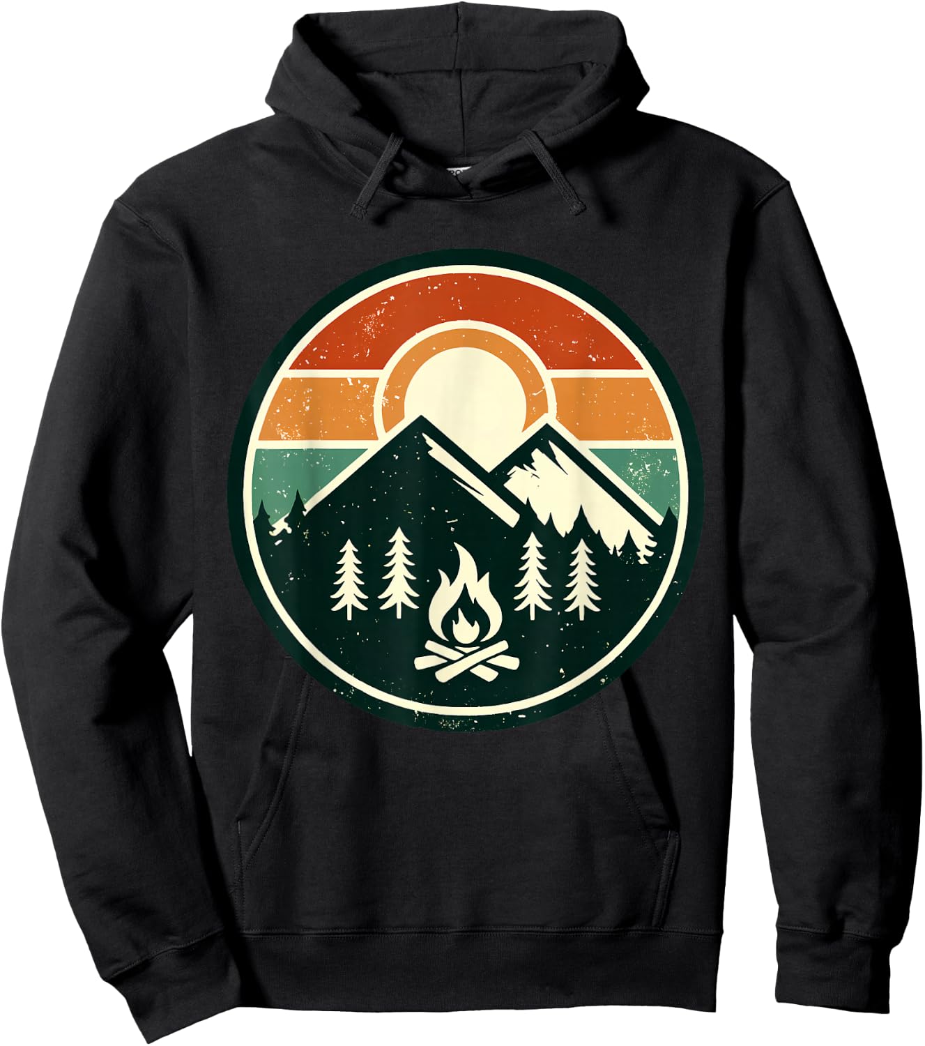 Retro Vintage Campfire Camping Camper Outdoor Camp Men Women Hoodie - Hoodie | Black