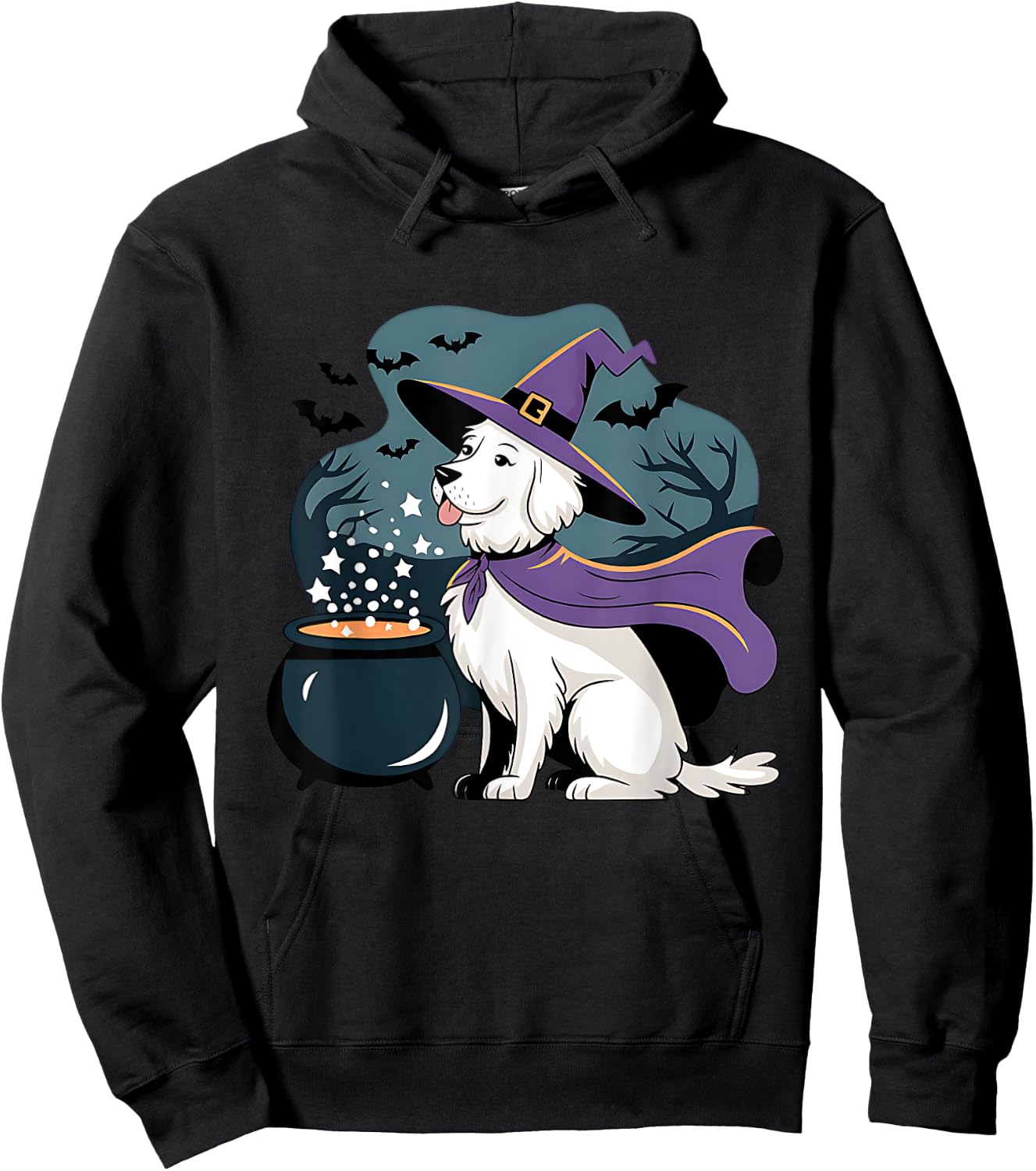Halloween Witch White English Cream Golden Retriever Dog Hoodie - Hoodie | Black