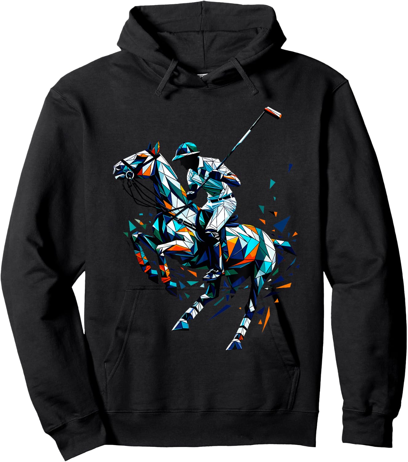 Polygon Art Polo Horseback Riding Horses Equestrian Horse Hoodie - Hoodie | Black