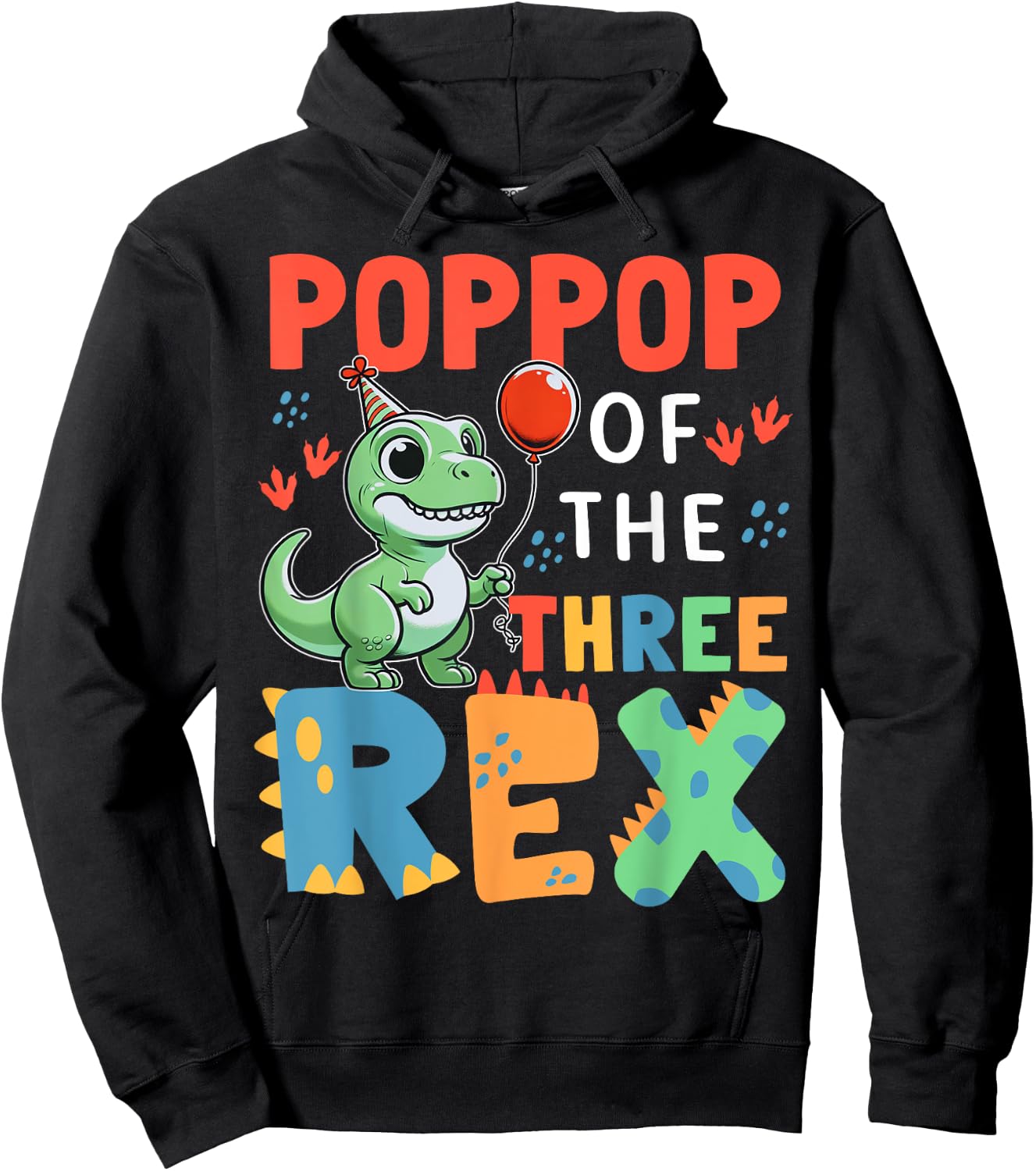 Poppop Of The Three Rex Birthday Dinosaur 3rd Bday Party Hoodie - Hoodie | Black