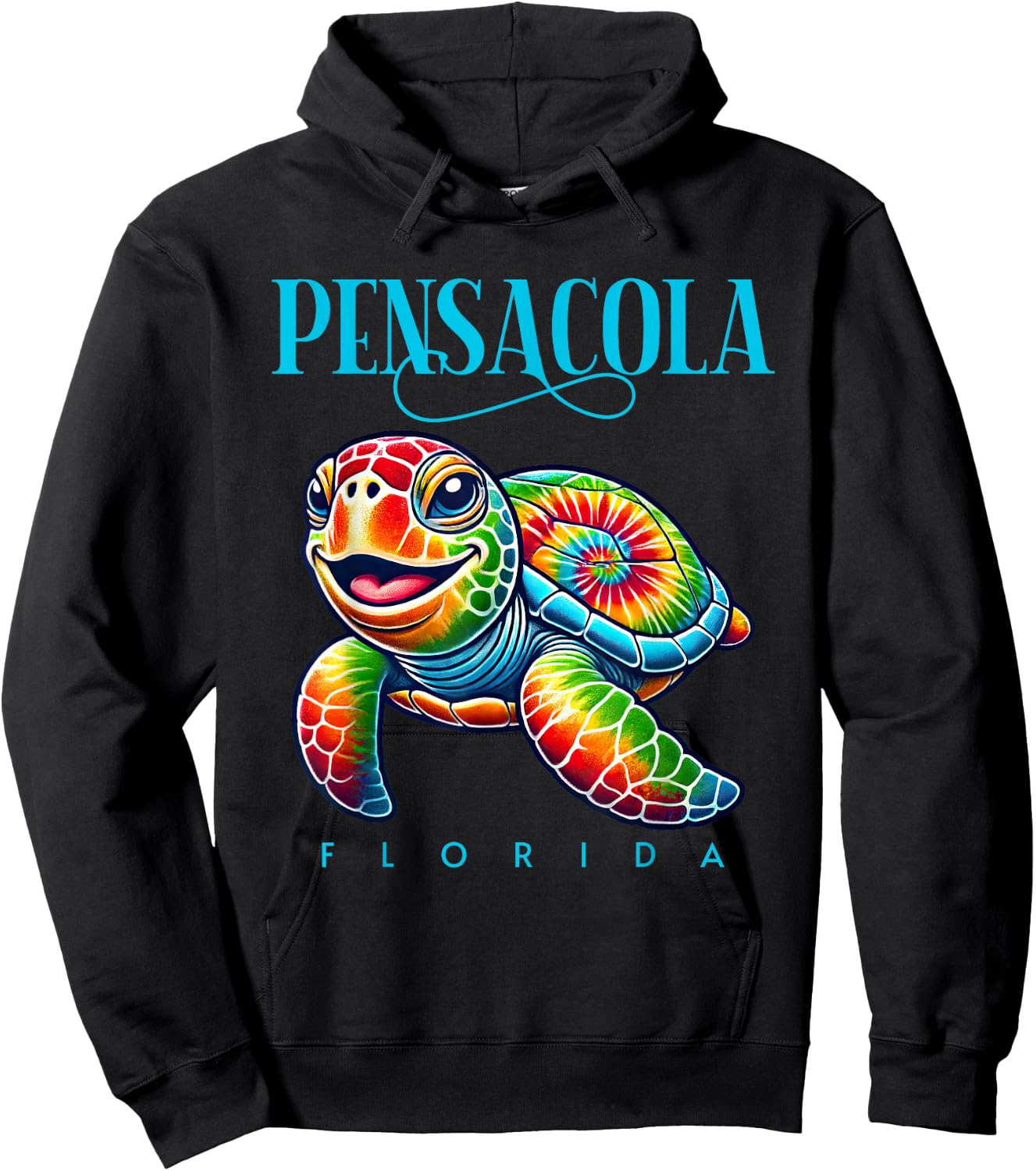 Pensacola Florida Smiling Tie Dye Sea Turtle Hoodie - Hoodie | Black
