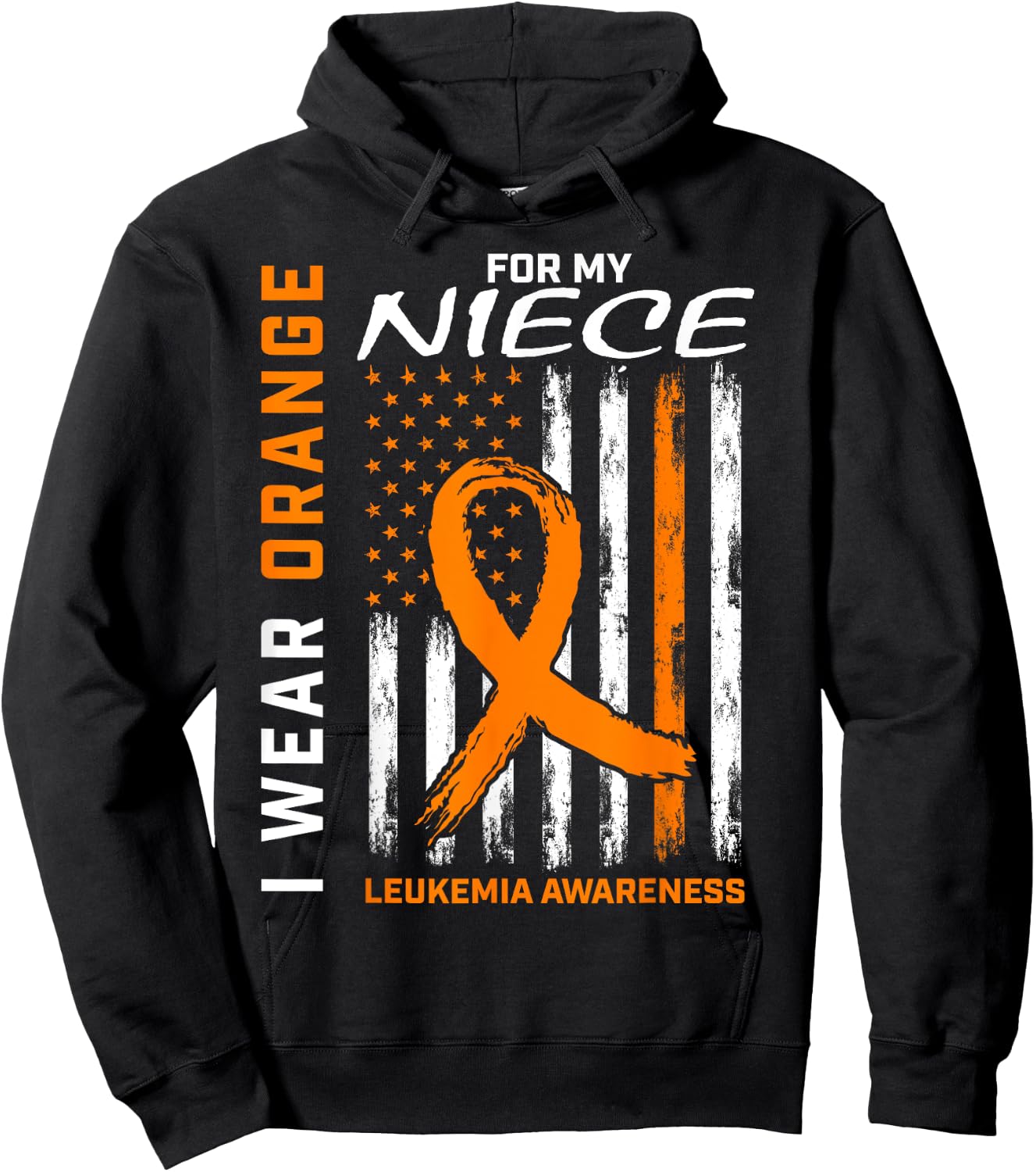 I Wear Orange For My Niece Leukemia Awareness American Flag Hoodie - Hoodie | Black