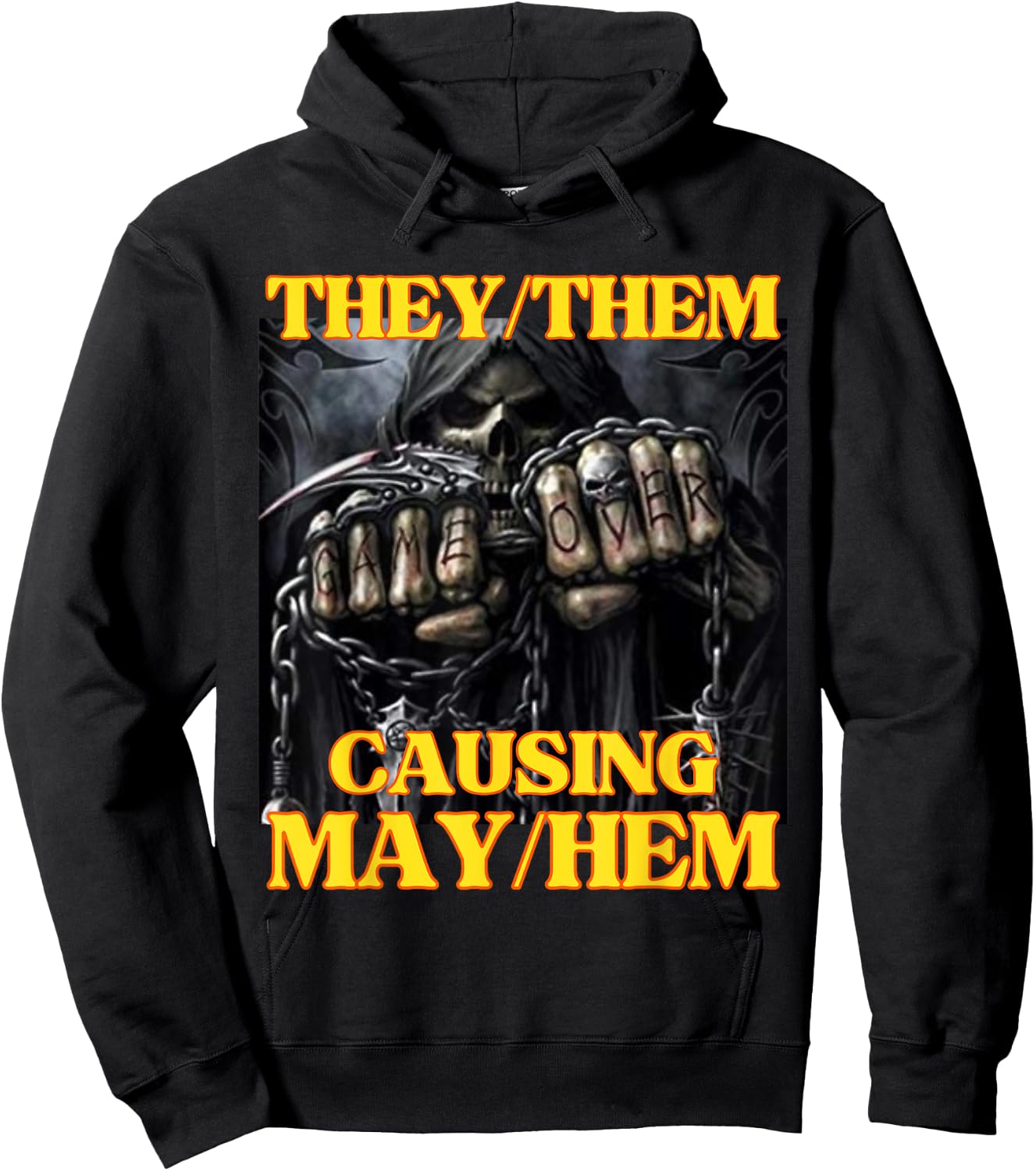 They Them Causing Mayhem Funny Cringe Hard Skeleton Meme Hoodie - Hoodie | Black
