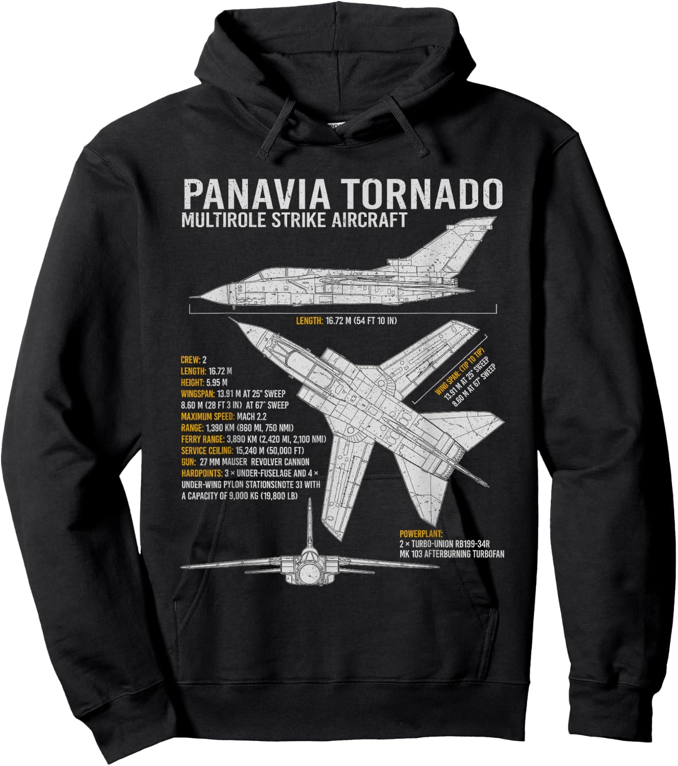Tornado Jet Fighter Aircraft Airplane Blueprint Warplane Hoodie - Hoodie | Black