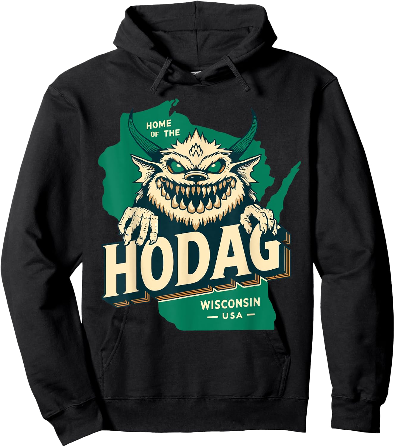 Home State Hodag Wisconsin USA Cryptid Paranormal Design Hoodie - Hoodie | Black
