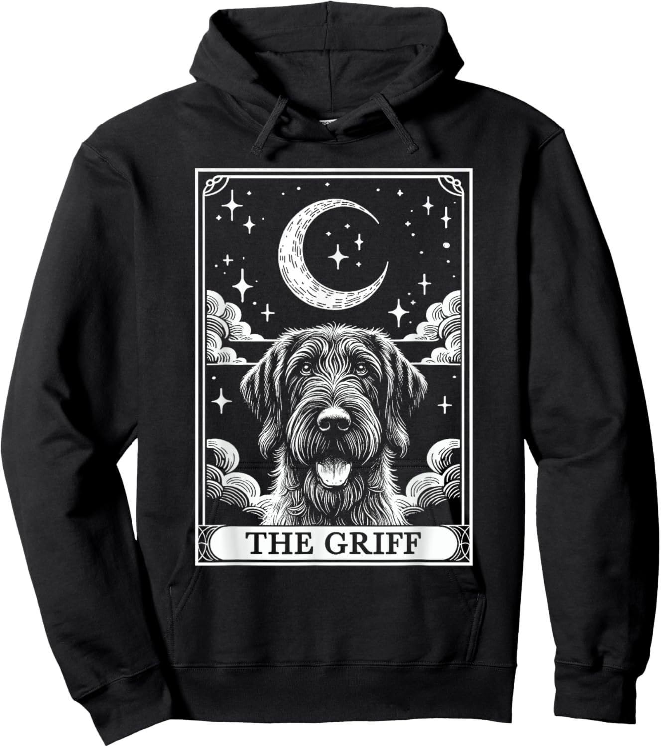 Tarot Card Vintage Crescent Moon Wirehaired Pointing Griffon Hoodie - Hoodie | Black